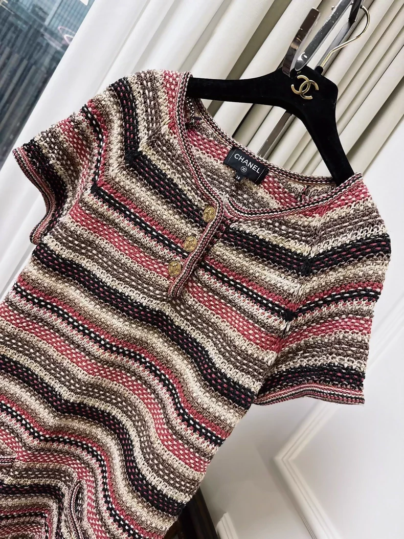 Chanel 18C Brown Striped tweed Dress - Image 2