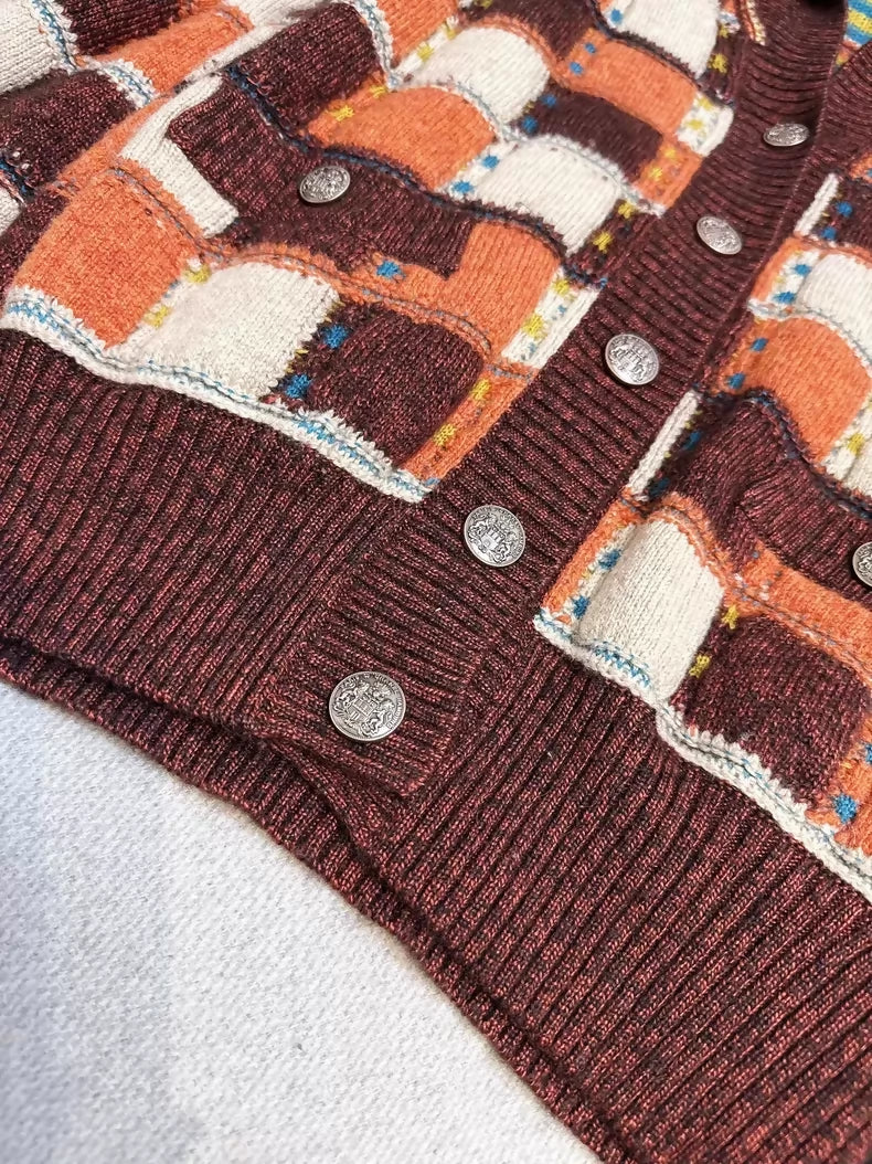 Chanel 18c Khaki and Orange Check cardigan - Image 4