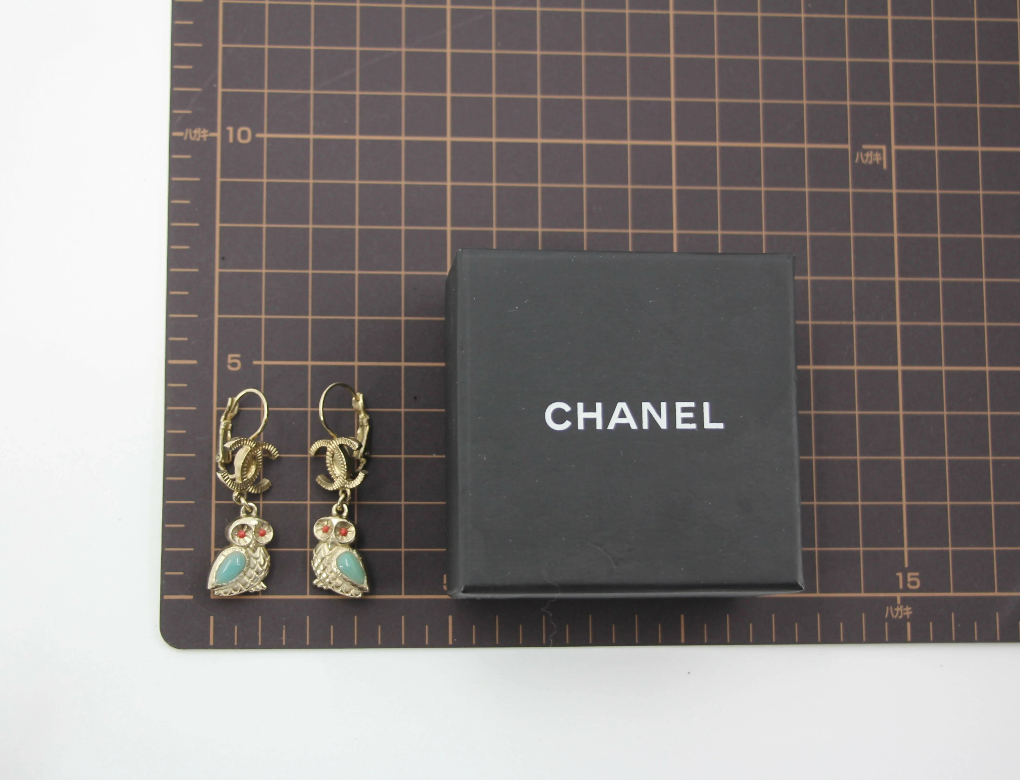Chanel 18C Metal Owl CC Logo Pendant Earrings - Image 10