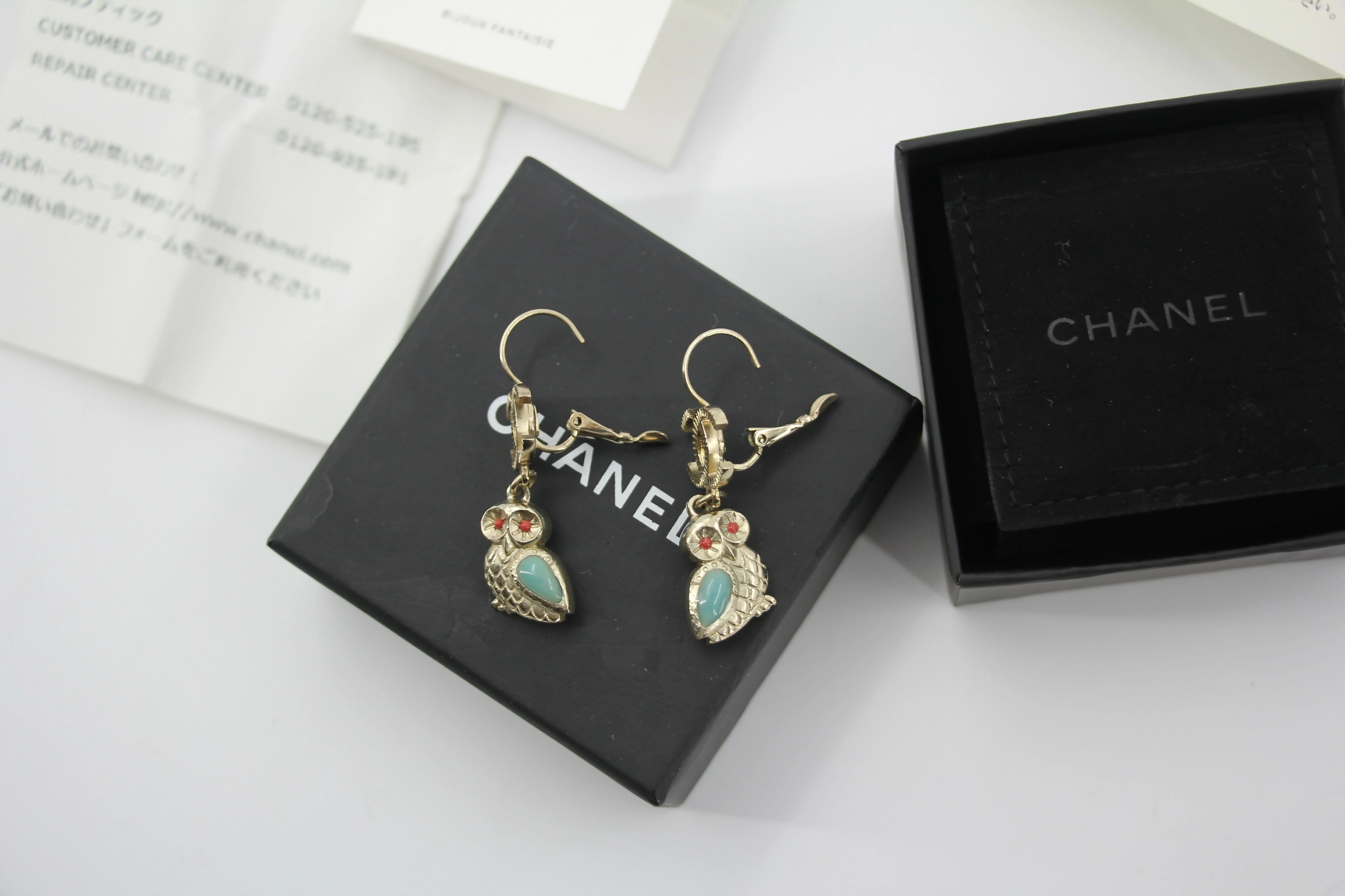 Chanel 18C Metal Owl CC Logo Pendant Earrings - Image 4