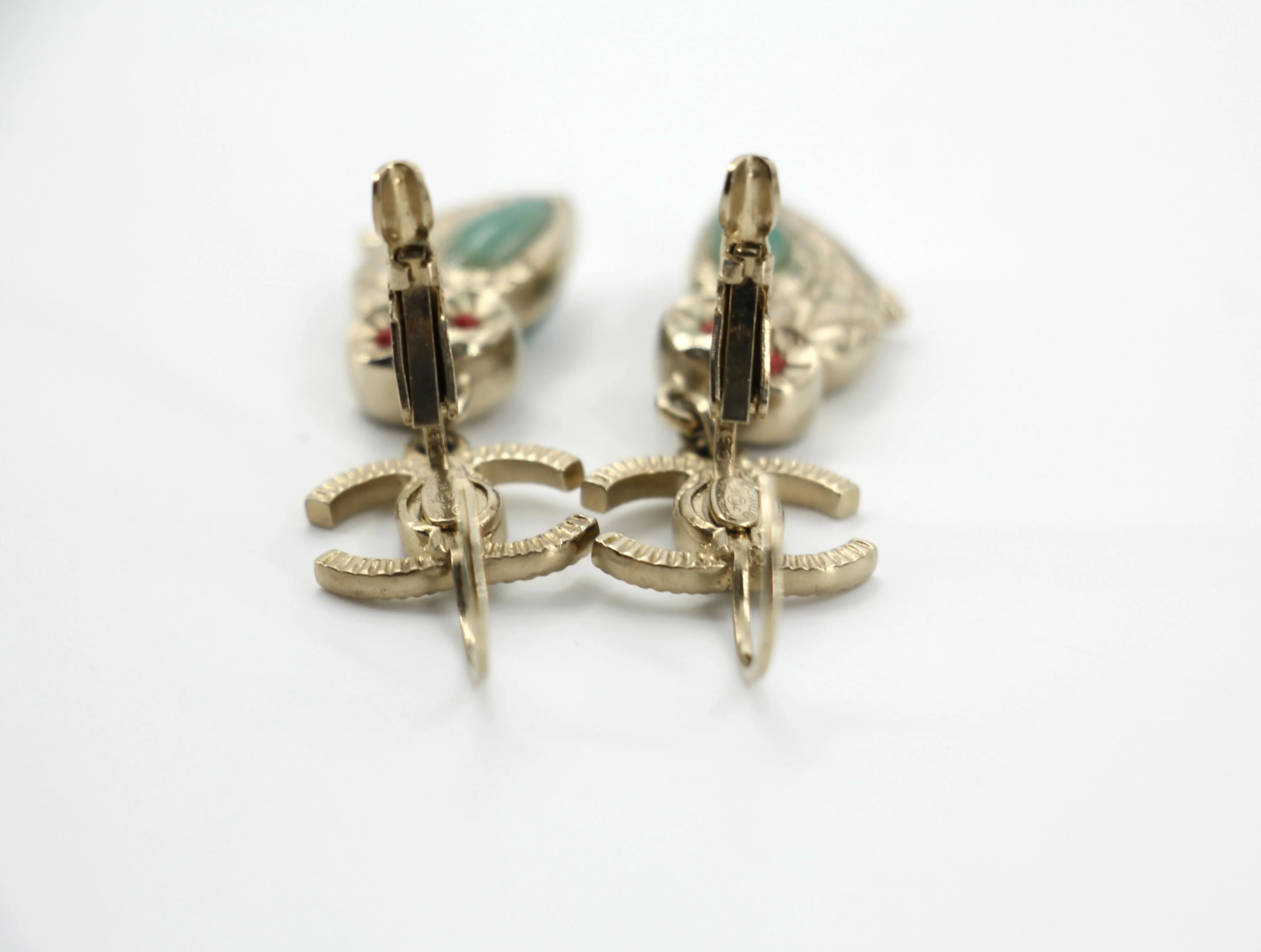 Chanel 18C Metal Owl CC Logo Pendant Earrings - Image 6