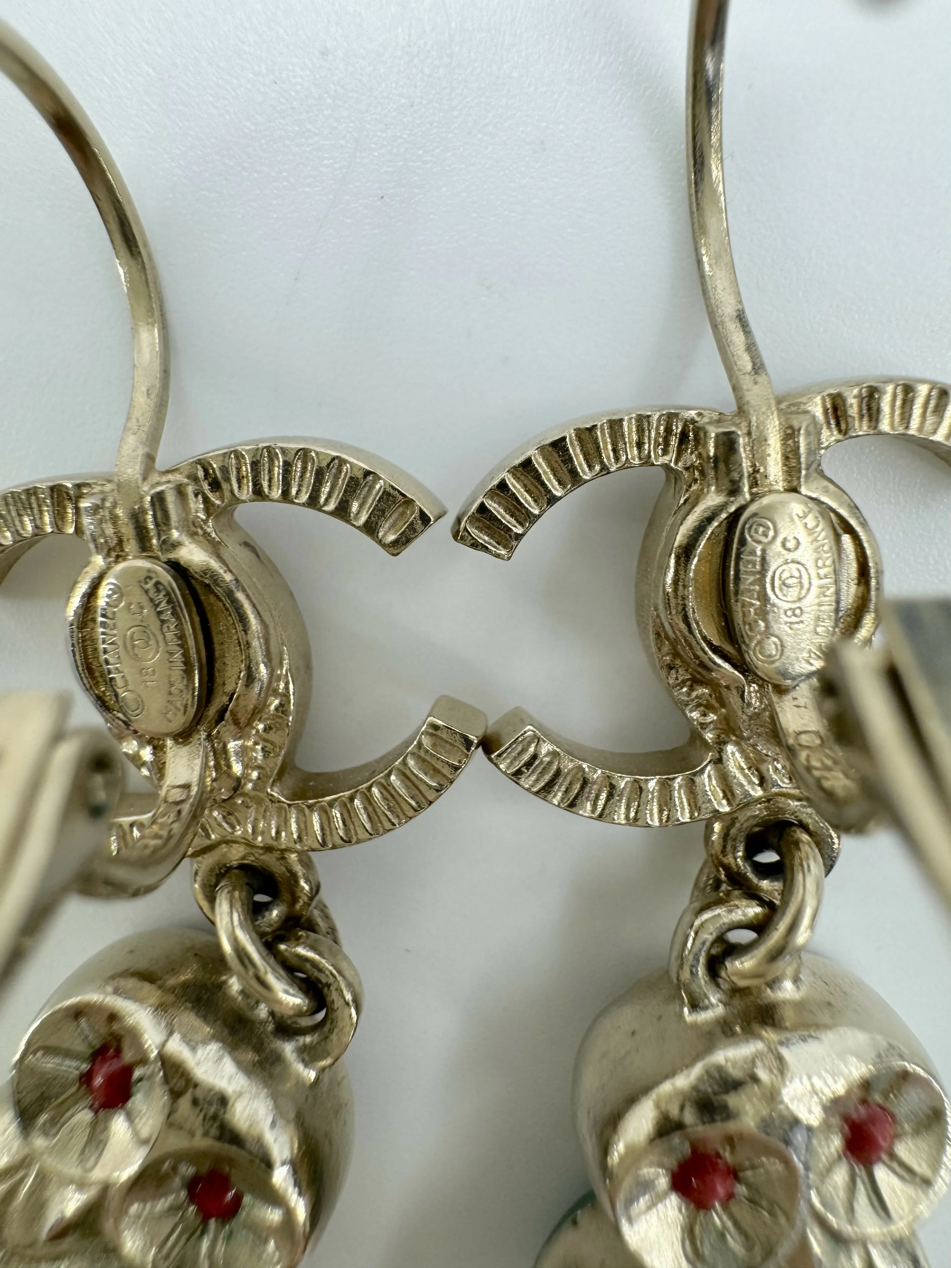Chanel 18C Metal Owl CC Logo Pendant Earrings - Image 8