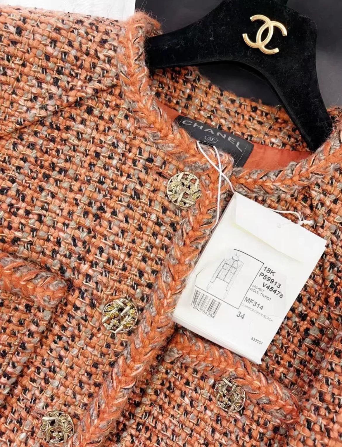 Chanel 18k Copper, grey, black wool tweed jacket size 34 - Image 2