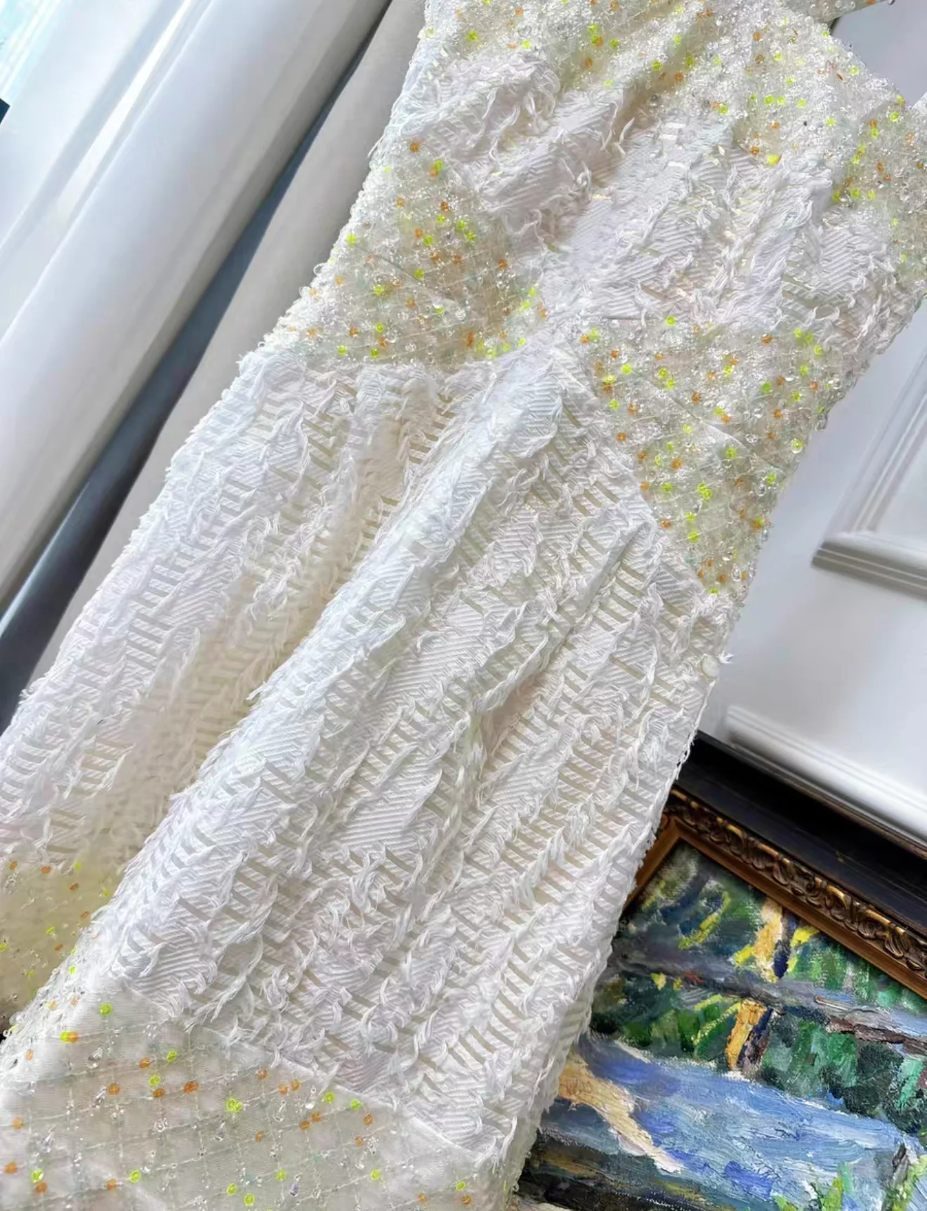 Chanel 18s white embroidered haute couture dress - Image 4