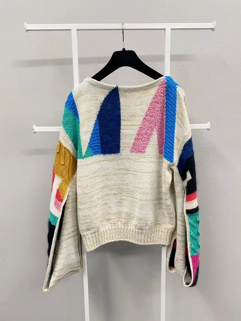 Chanel 19A geometric pattern beige blue pink and black sweater - Image 2