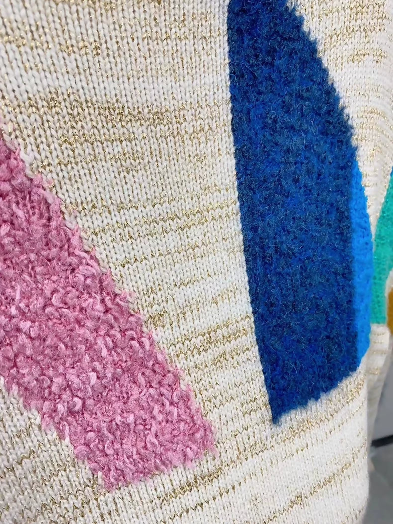 Chanel 19A geometric pattern beige blue pink and black sweater - Image 3