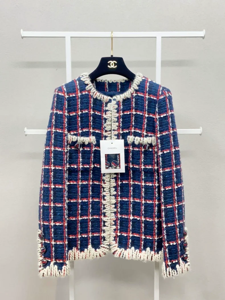 Chanel 19 red, blue and white tweed jacket