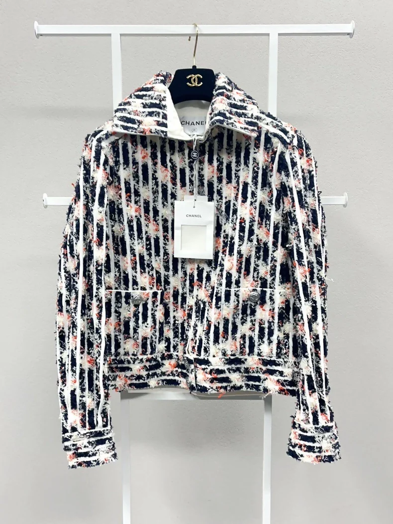 Chanel 19N black & white denim tweed jacket