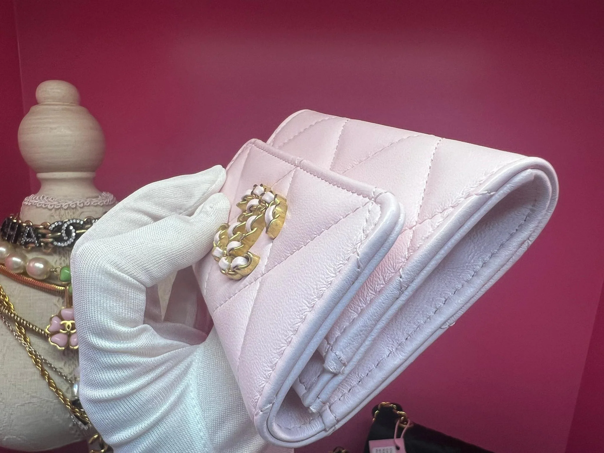Chanel 19 Year Leather Cherry Blossom Pink Wallet Card Holder - Image 10