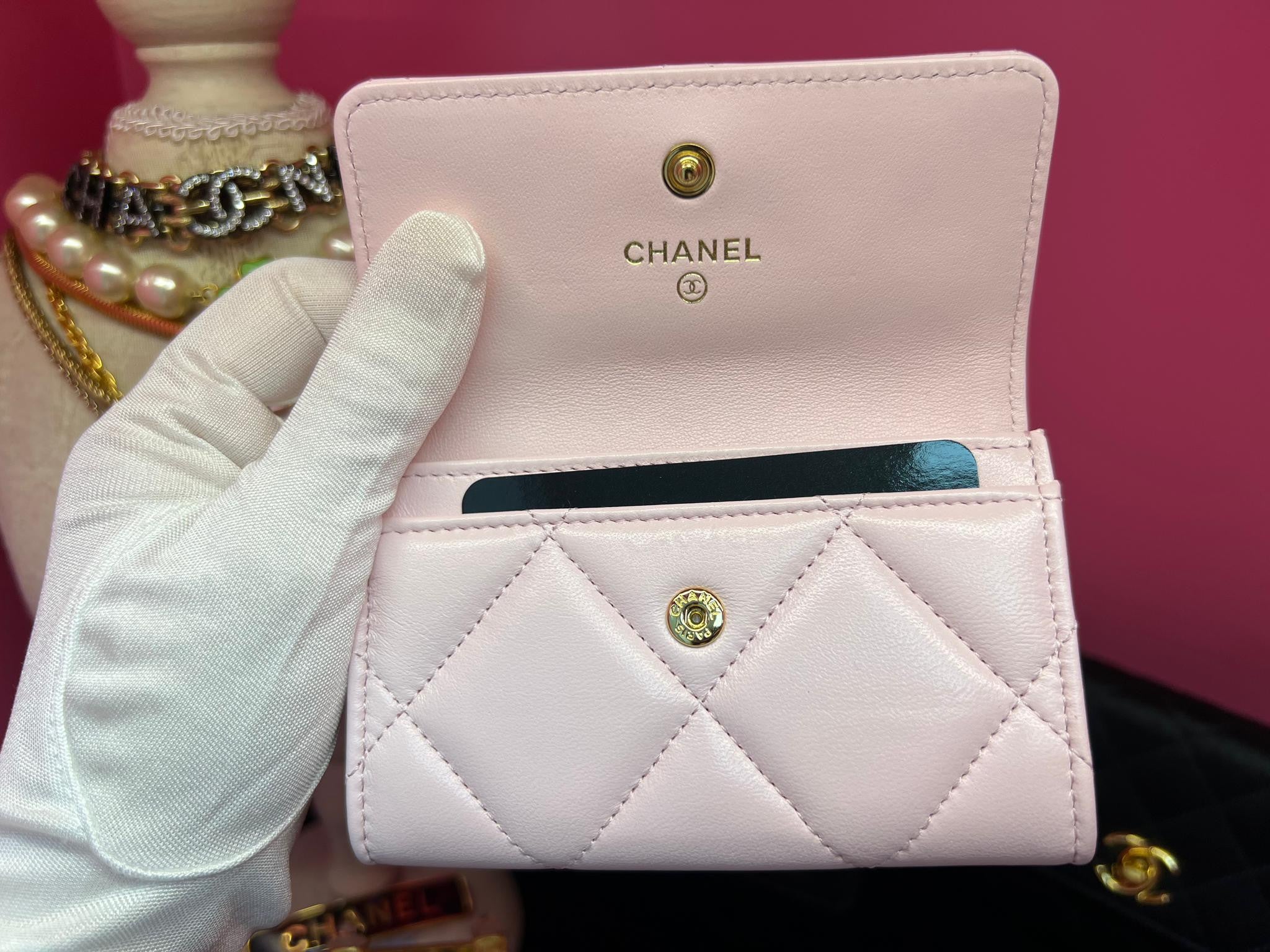 Chanel 19 Year Leather Cherry Blossom Pink Wallet Card Holder - Image 2