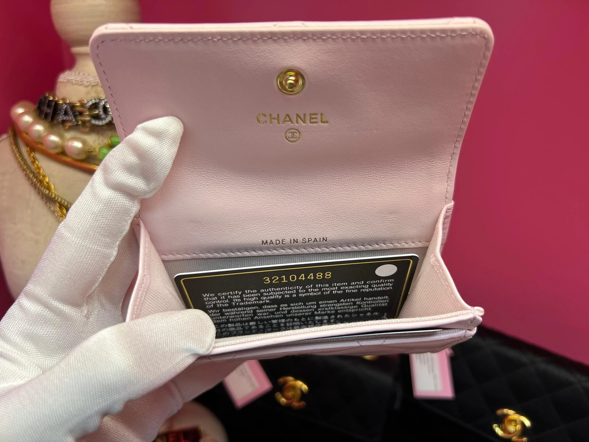 Chanel 19 Year Leather Cherry Blossom Pink Wallet Card Holder - Image 4