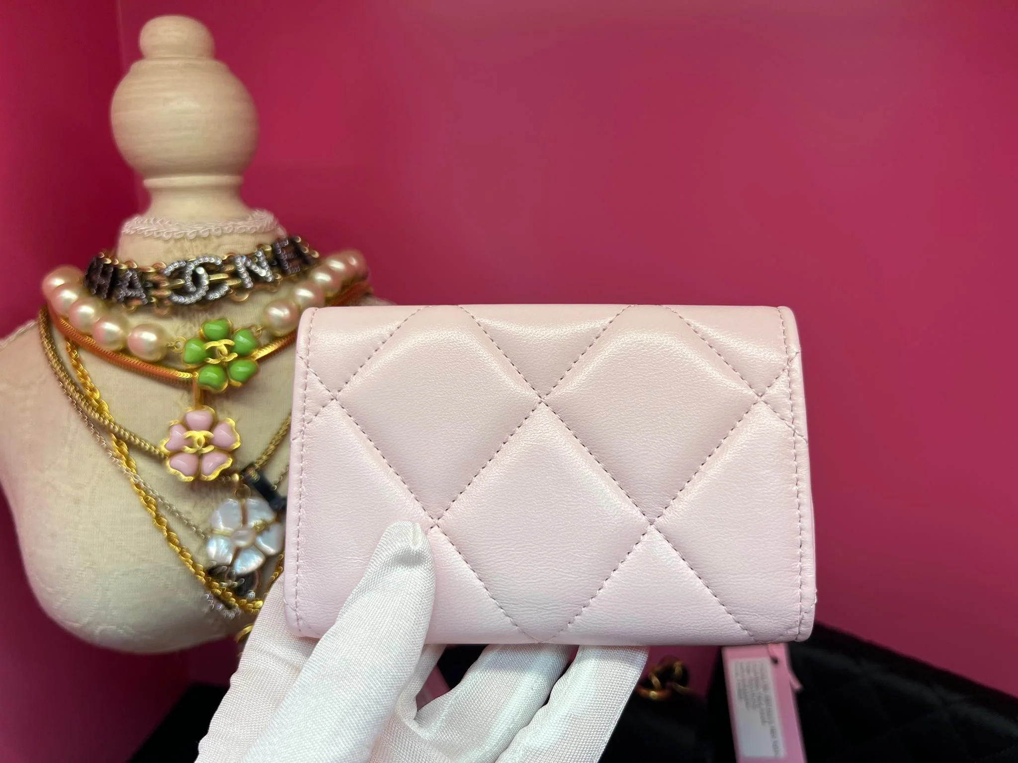 Chanel 19 Year Leather Cherry Blossom Pink Wallet Card Holder - Image 7