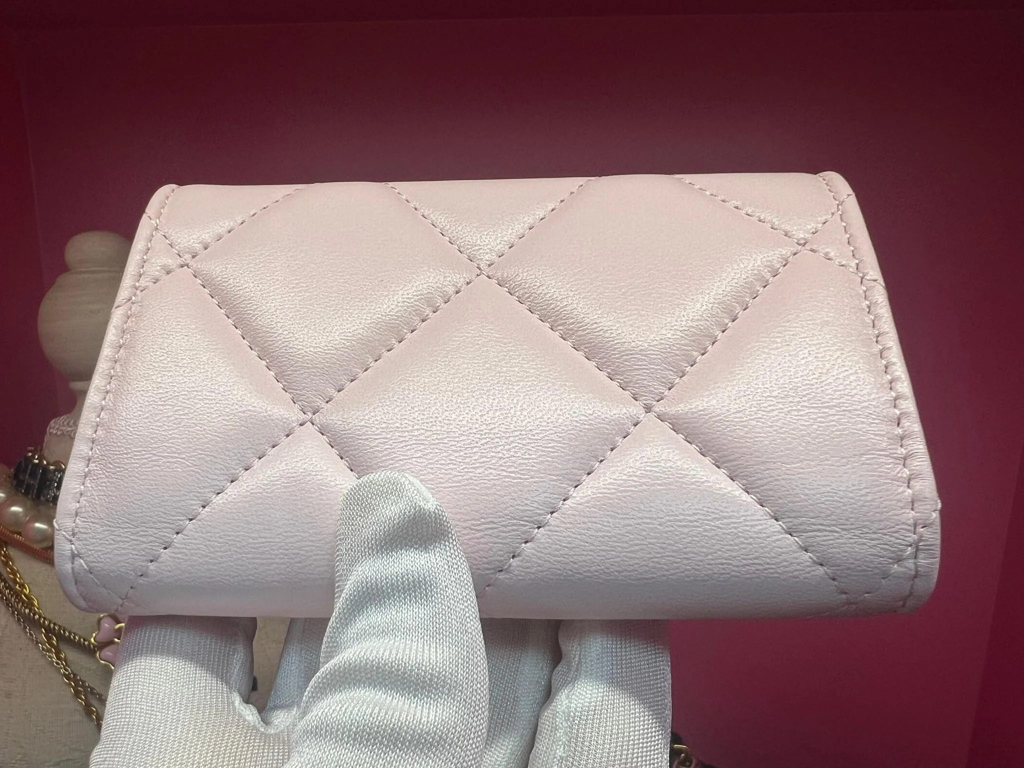 Chanel 19 Year Leather Cherry Blossom Pink Wallet Card Holder - Image 8