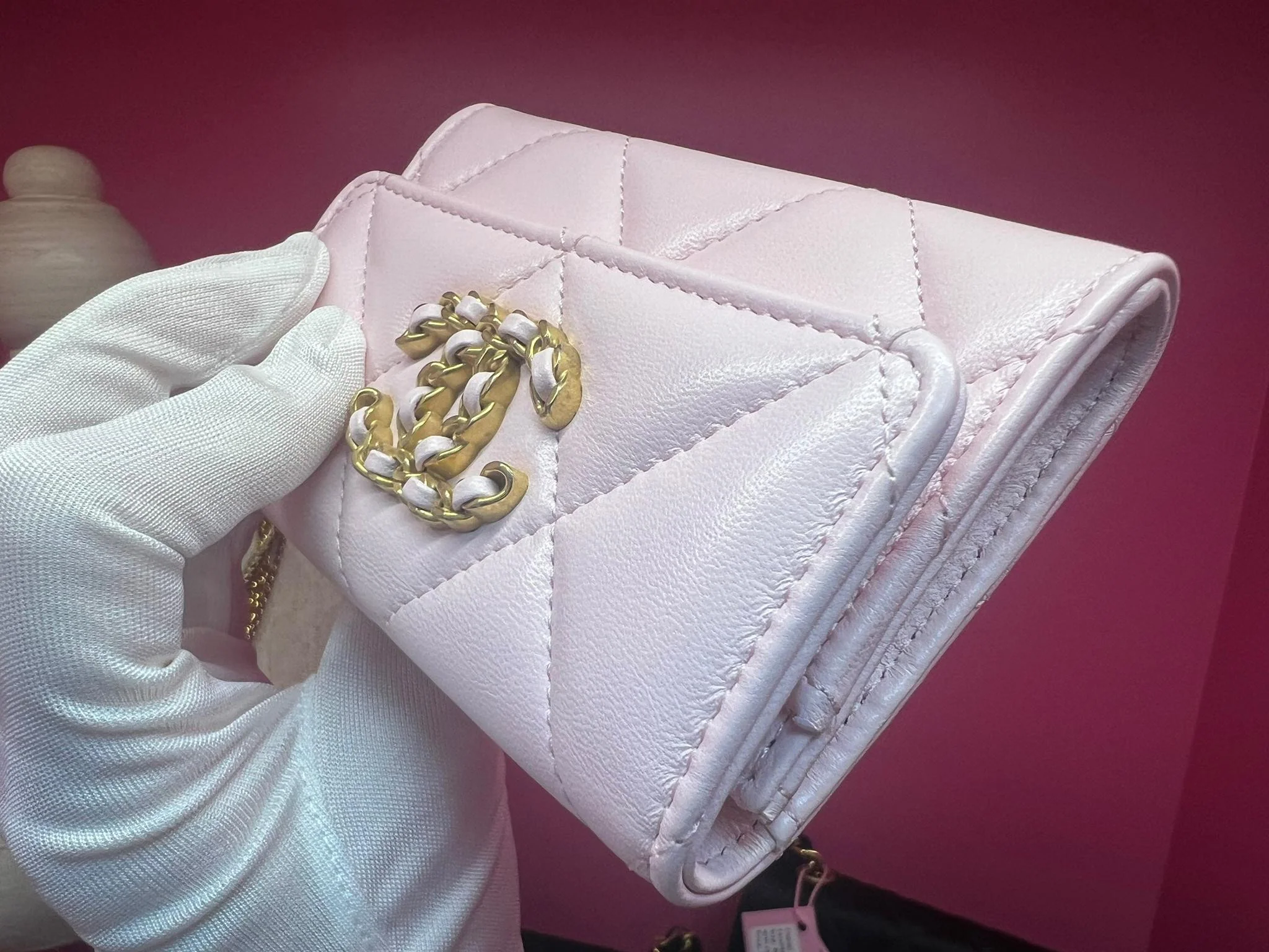 Chanel 19 Year Leather Cherry Blossom Pink Wallet Card Holder - Image 9