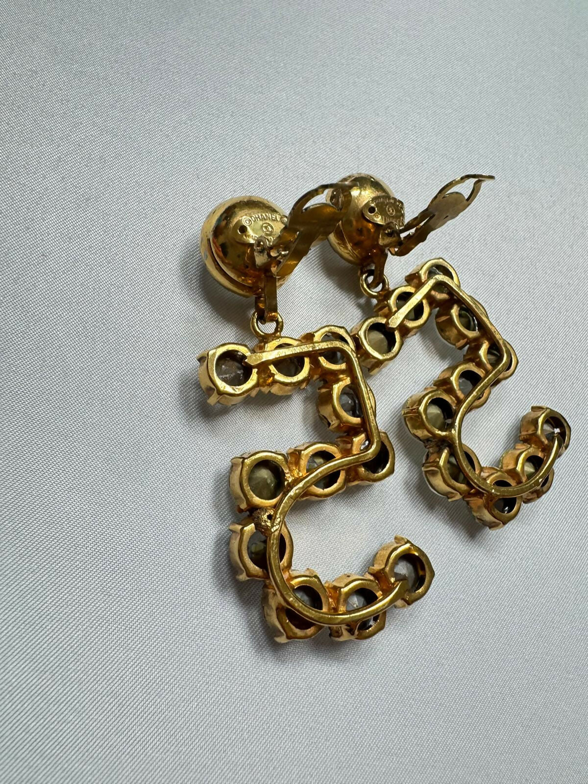 Chanel 1980s Vintage Runway Vintage Gold and Clear Crystals No. 5 Earrings - Image 2