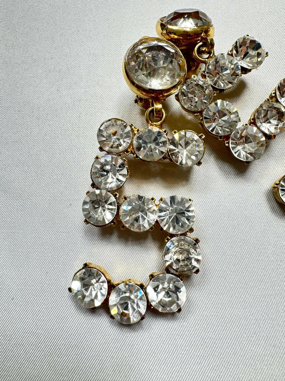 Chanel 1980s Vintage Runway Vintage Gold and Clear Crystals No. 5 Earrings - Image 3