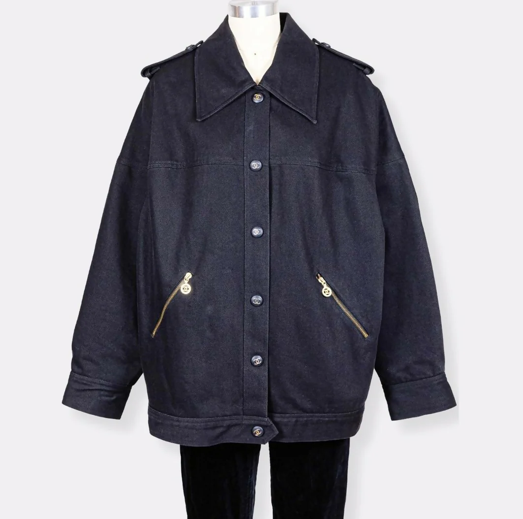 Chanel 1990s Vintage Black Denim Jacket