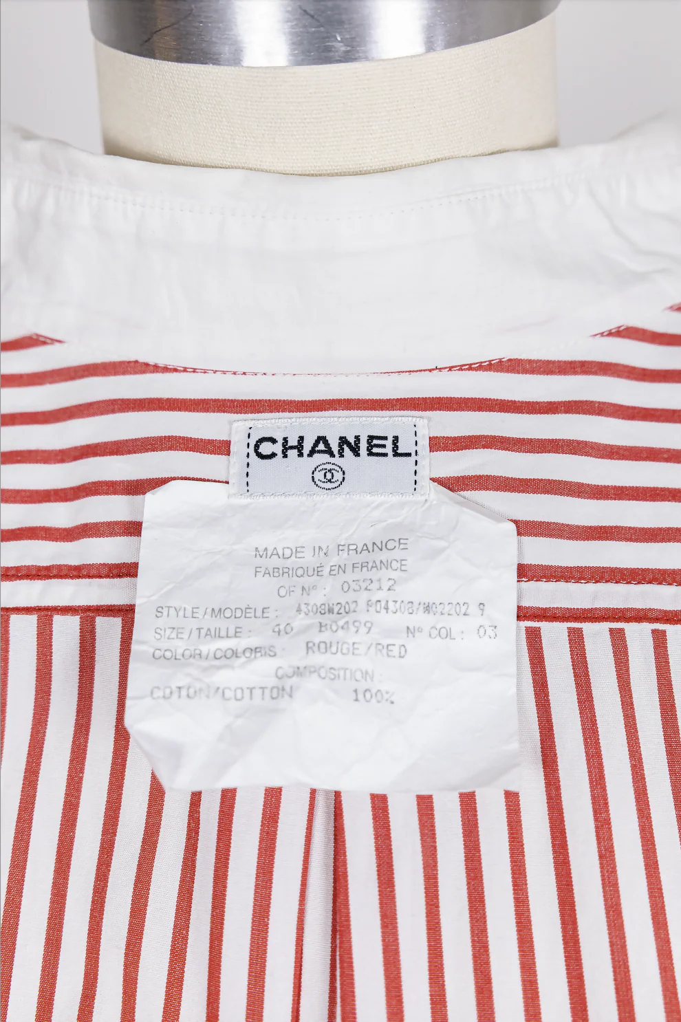 Chanel 1990s Vintage Red Striped Embroidered Logo Button-Down Shirt - Image 12