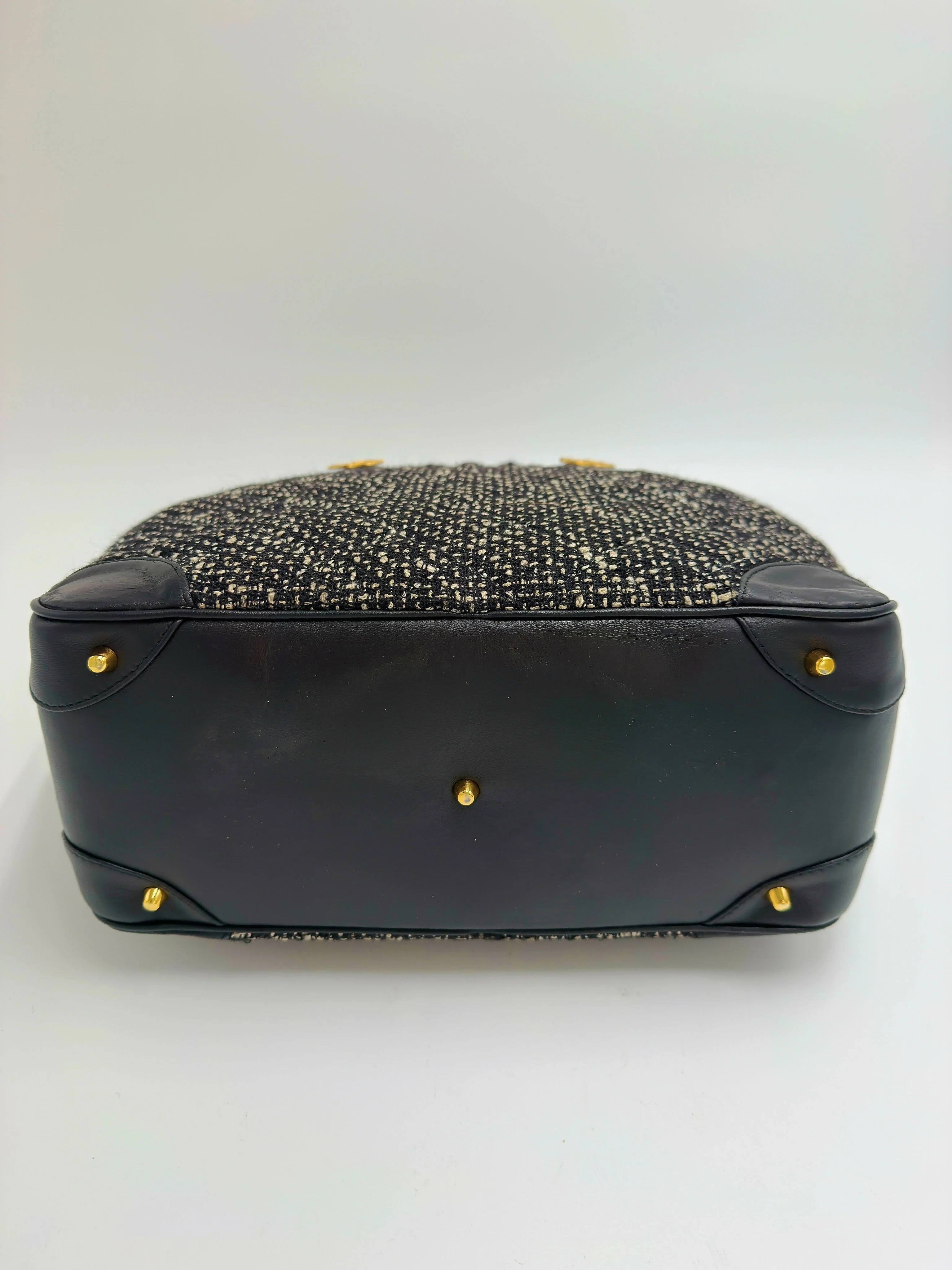 Chanel 1992 Half Moon Top Handle Bag – Black Tweed & Leather with Gold Hardware - Image 6