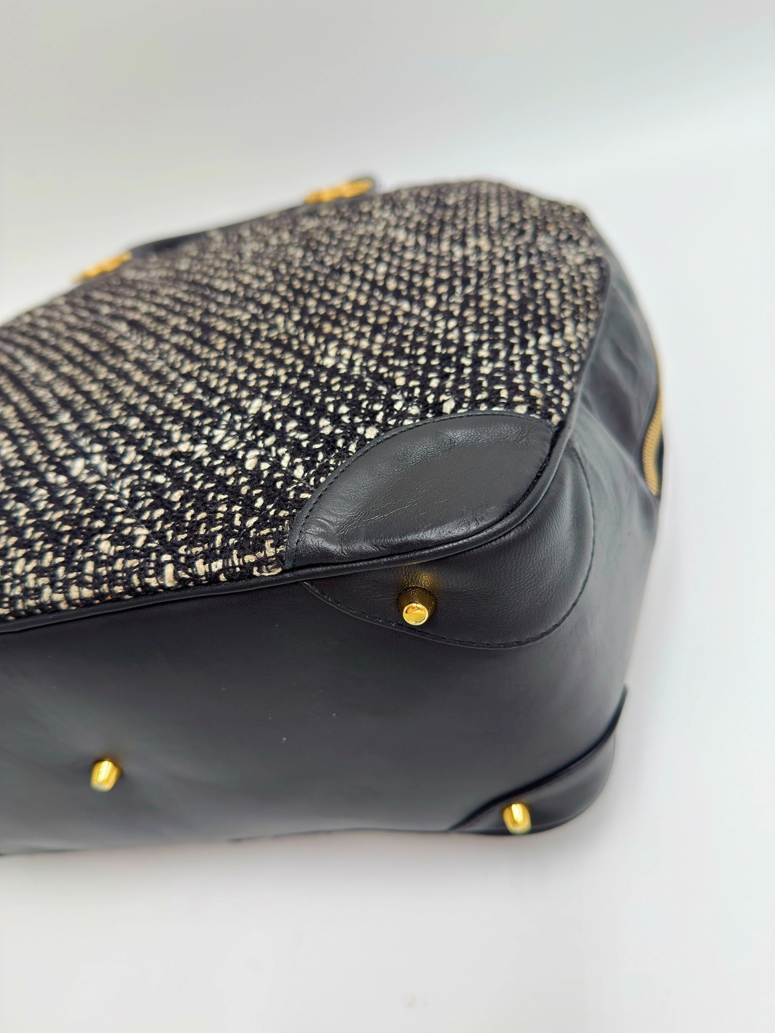 Chanel 1992 Half Moon Top Handle Bag – Black Tweed & Leather with Gold Hardware - Image 8