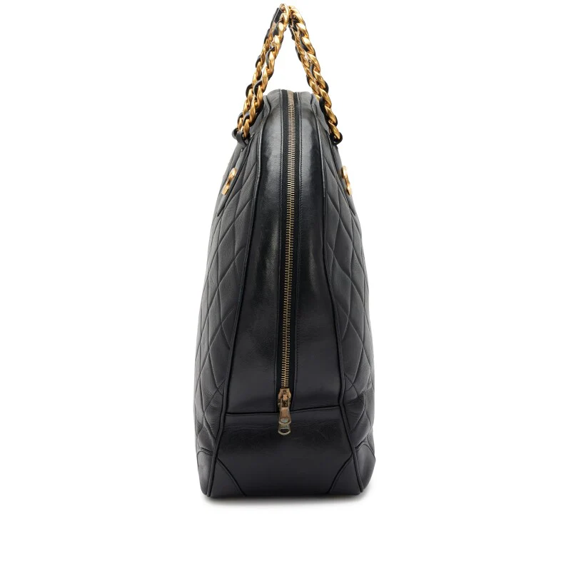 Chanel 1992 Vintage Black Quilted Lambskin Woven Chain Handle Bowler Bag Gold Hardware - Image 3