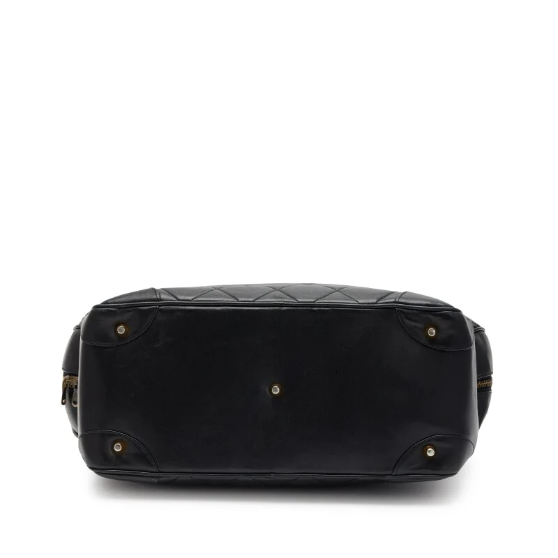 Chanel 1992 Vintage Black Quilted Lambskin Woven Chain Handle Bowler Bag Gold Hardware - Image 4
