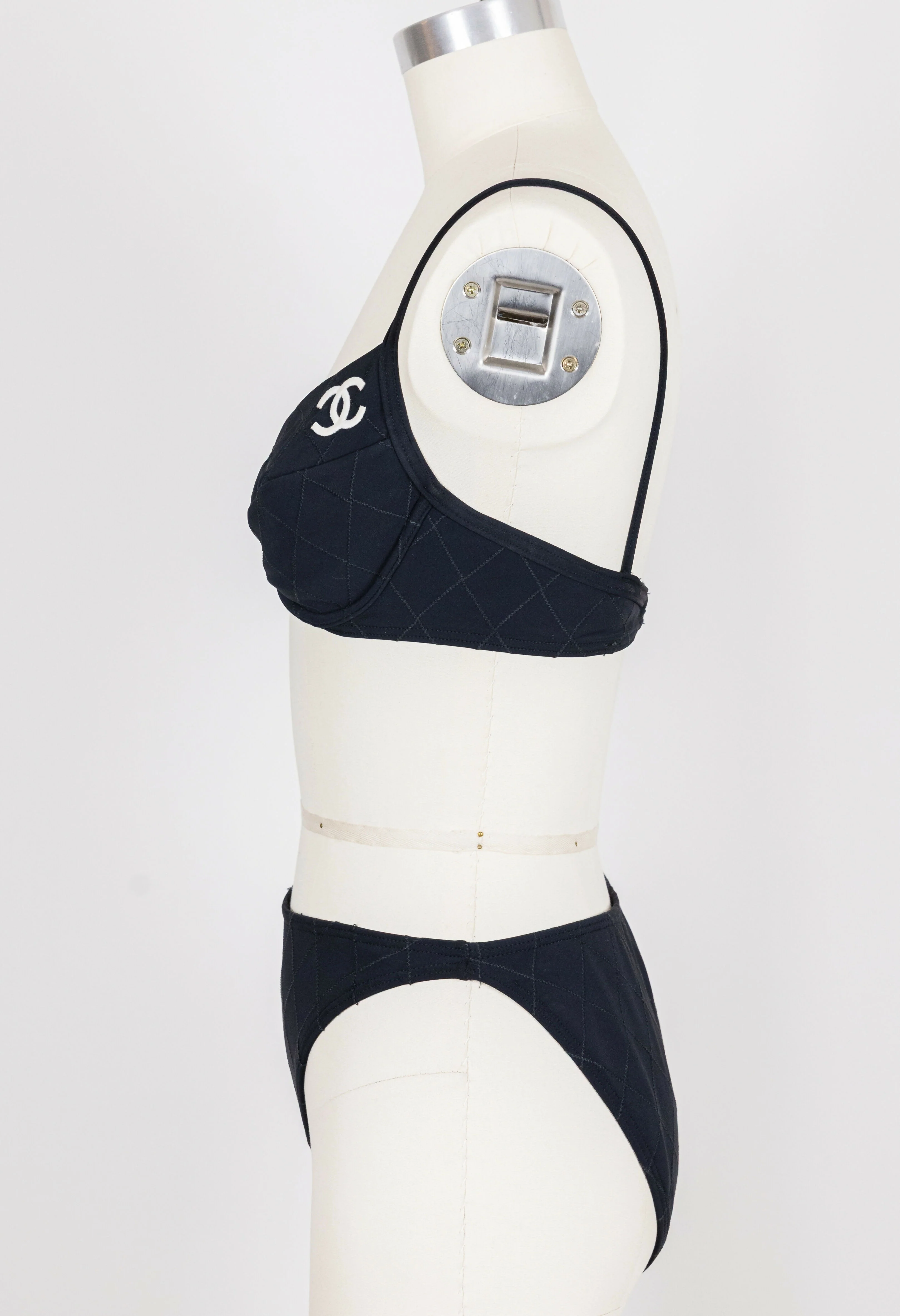 Chanel 1994 Cruise Vintage Black Logo Quilted Bikini - Image 4