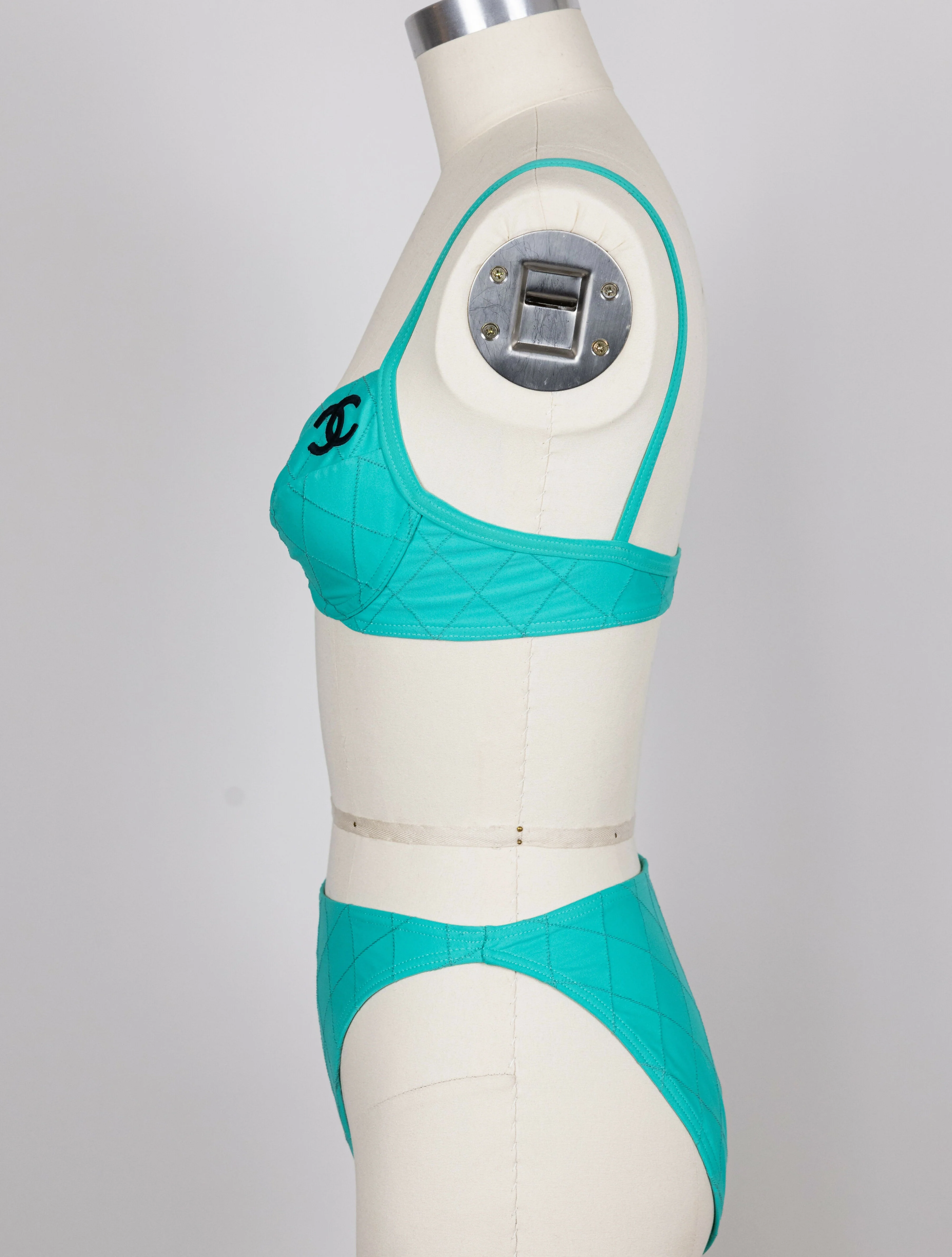 Chanel 1994 Cruise Vintage Teal Logo Quilted Bikini - Image 3