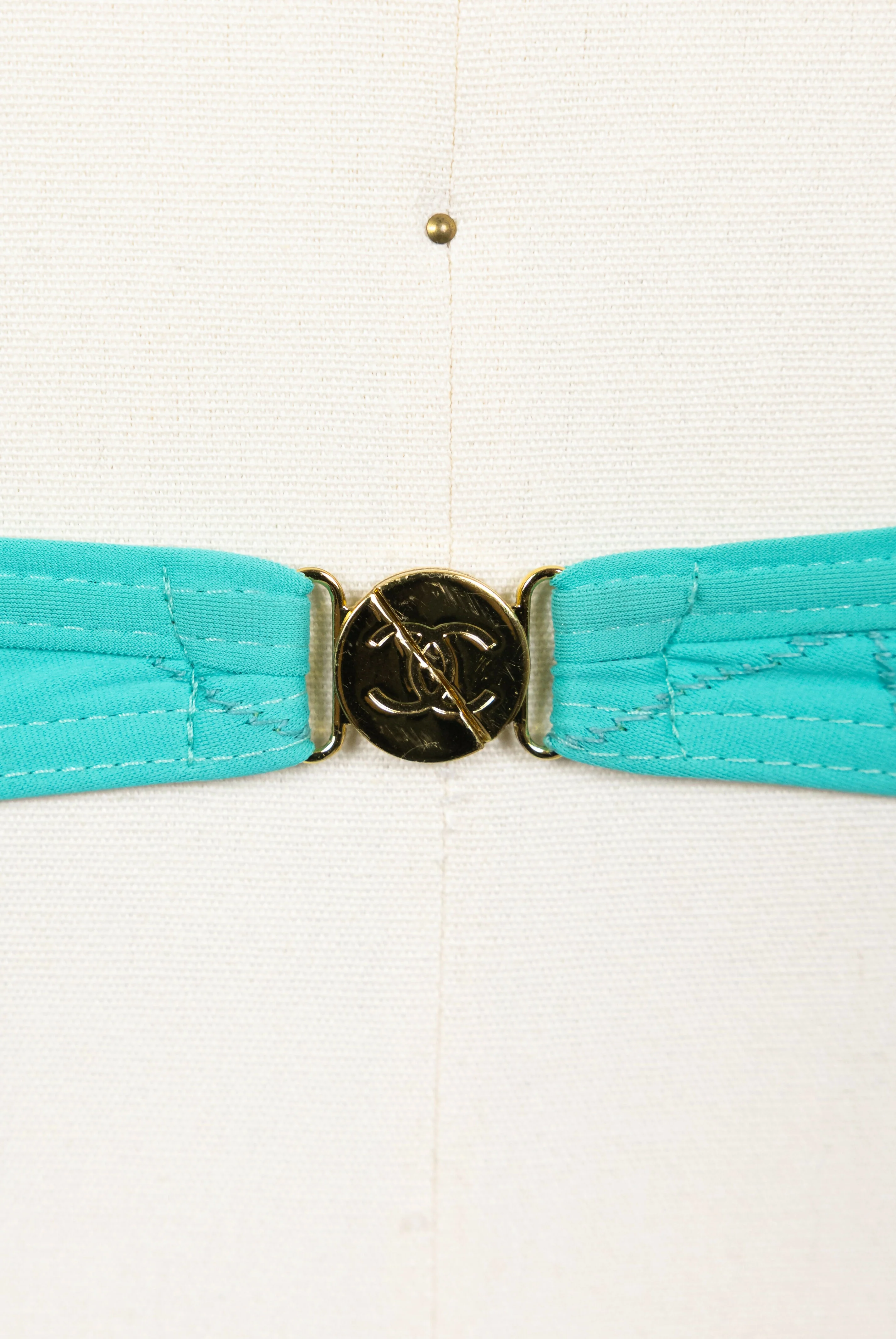 Chanel 1994 Cruise Vintage Teal Logo Quilted Bikini - Image 6