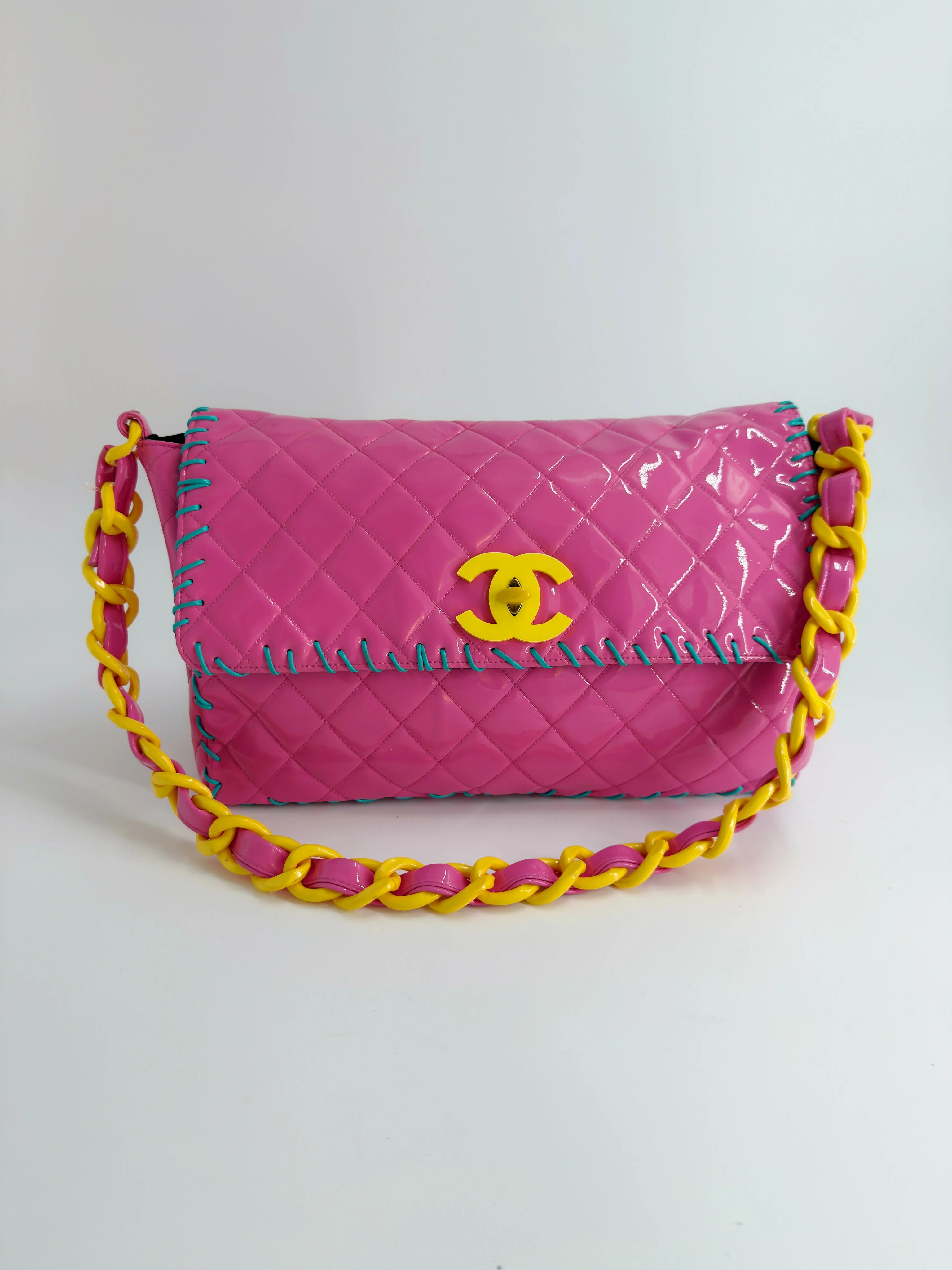 Chanel 1994 Vintage Pink Vinyl Jumbo Flap Bag