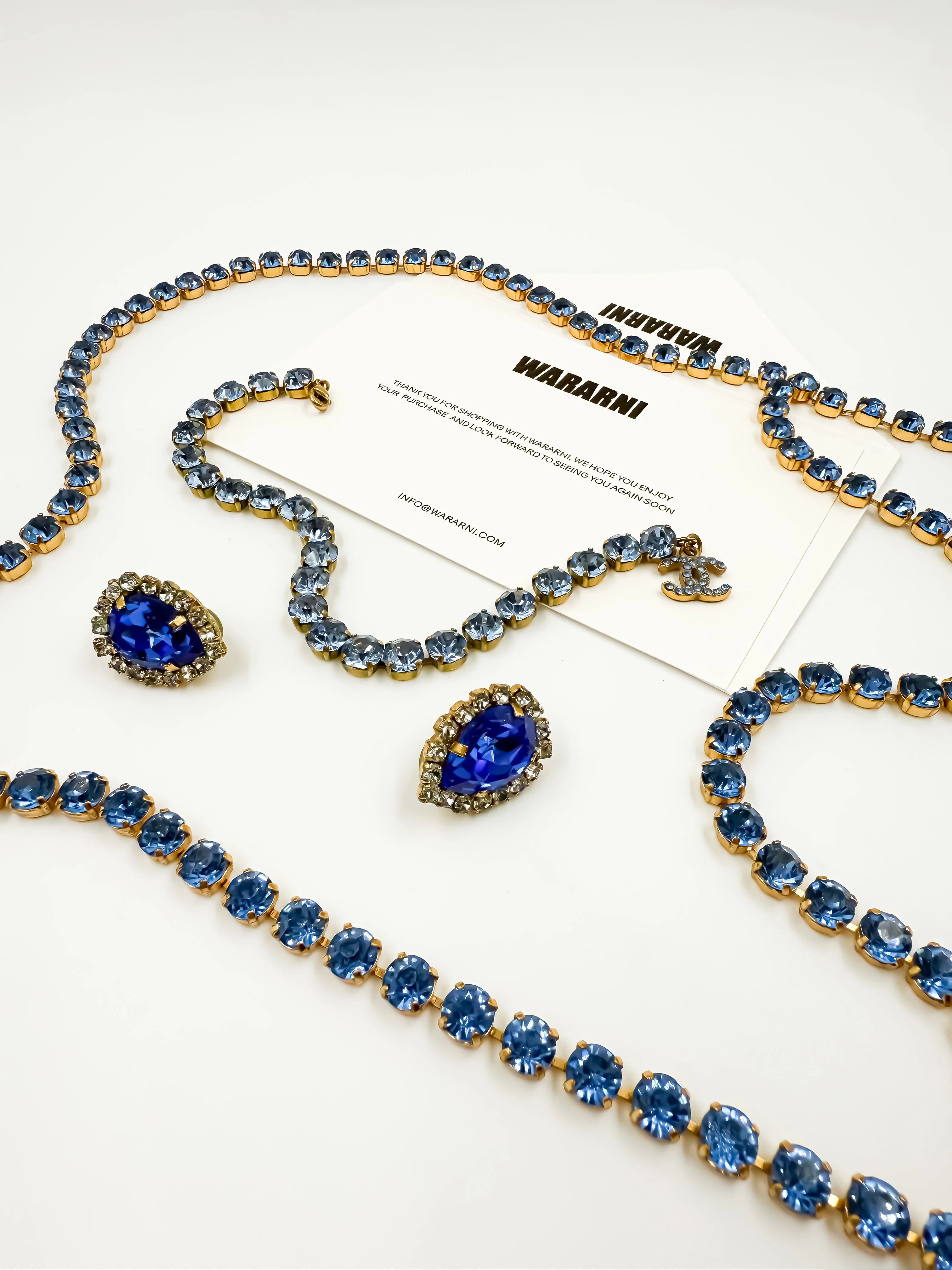 Chanel 1995 “Barbie Collection” Blue Rhinestone Set — Belt, Earrings & Anklet - Image 2
