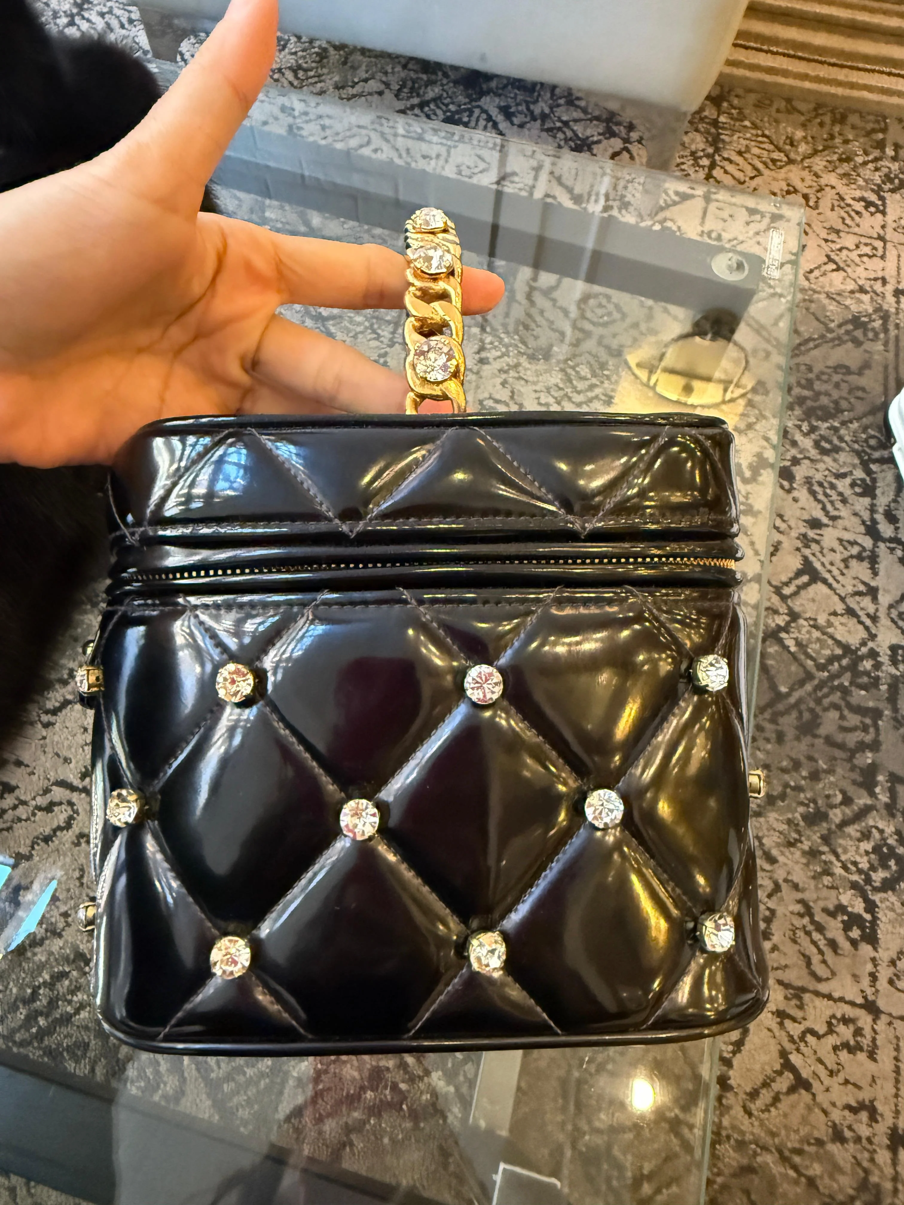 Chanel 1995 Black Patent Rhinestone Vanity Mirror Case — Ultra Rare Collector’s Piece - Image 10