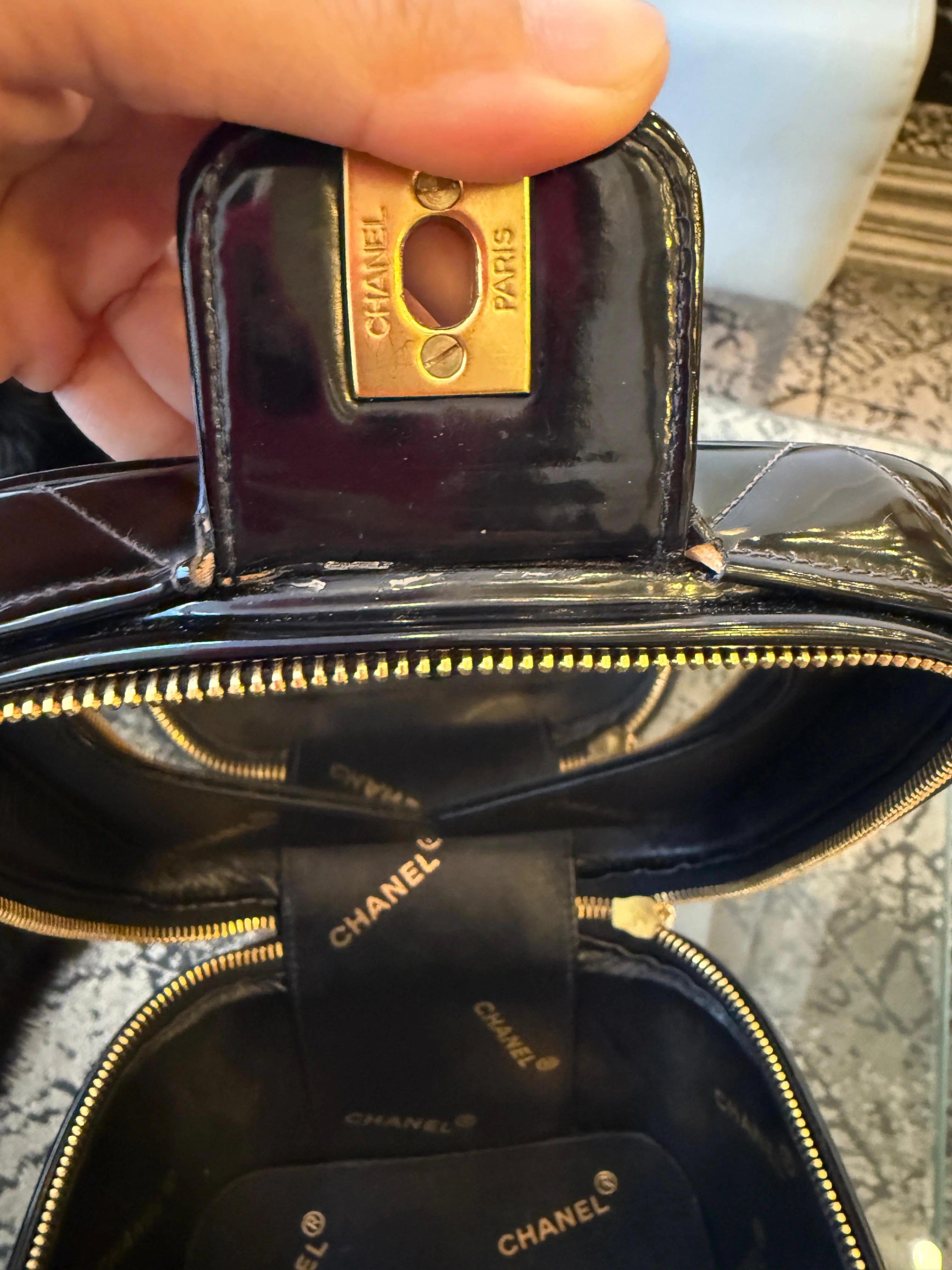 Chanel 1995 Black Patent Rhinestone Vanity Mirror Case — Ultra Rare Collector’s Piece - Image 6