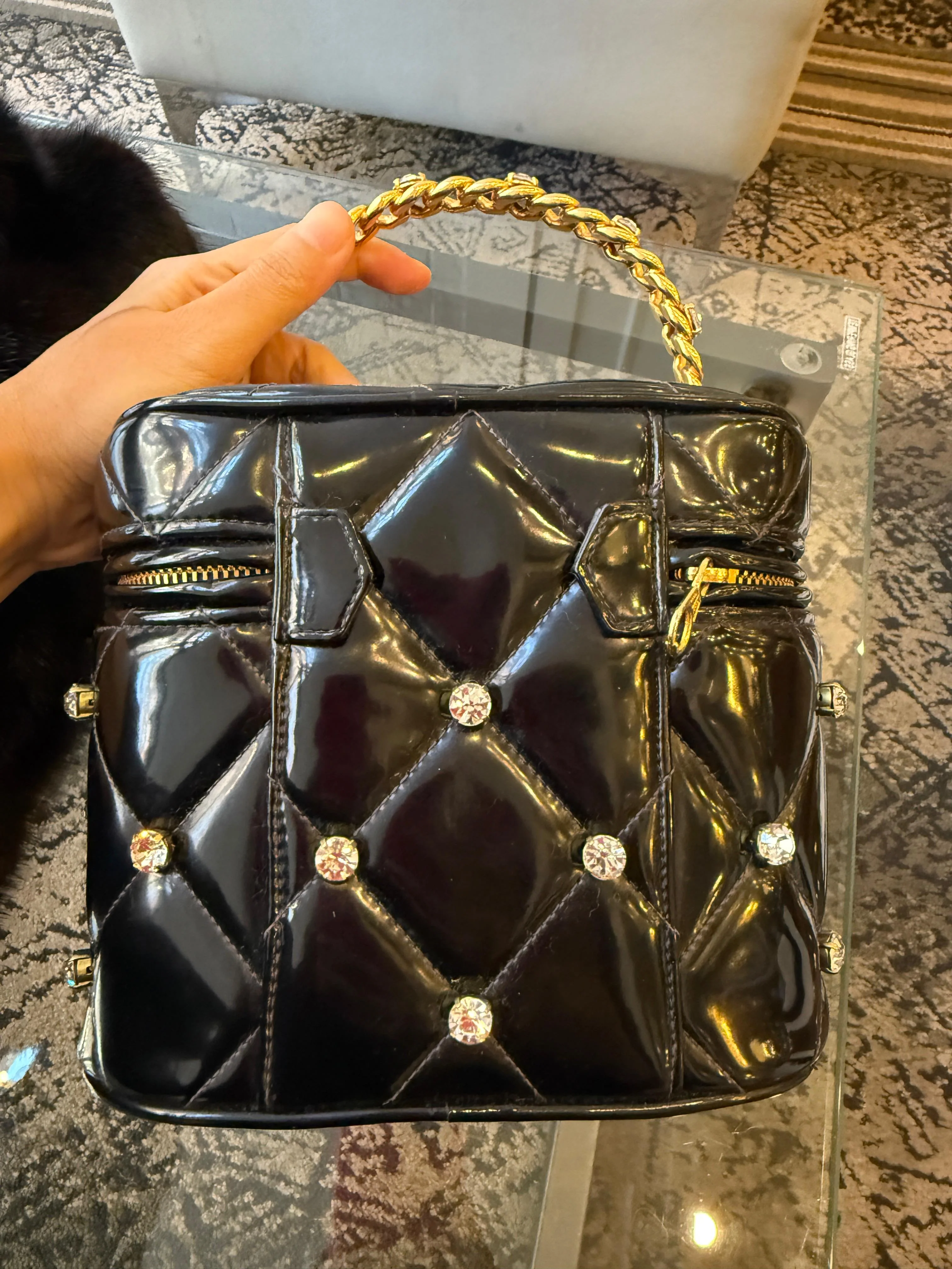 Chanel 1995 Black Patent Rhinestone Vanity Mirror Case — Ultra Rare Collector’s Piece - Image 9