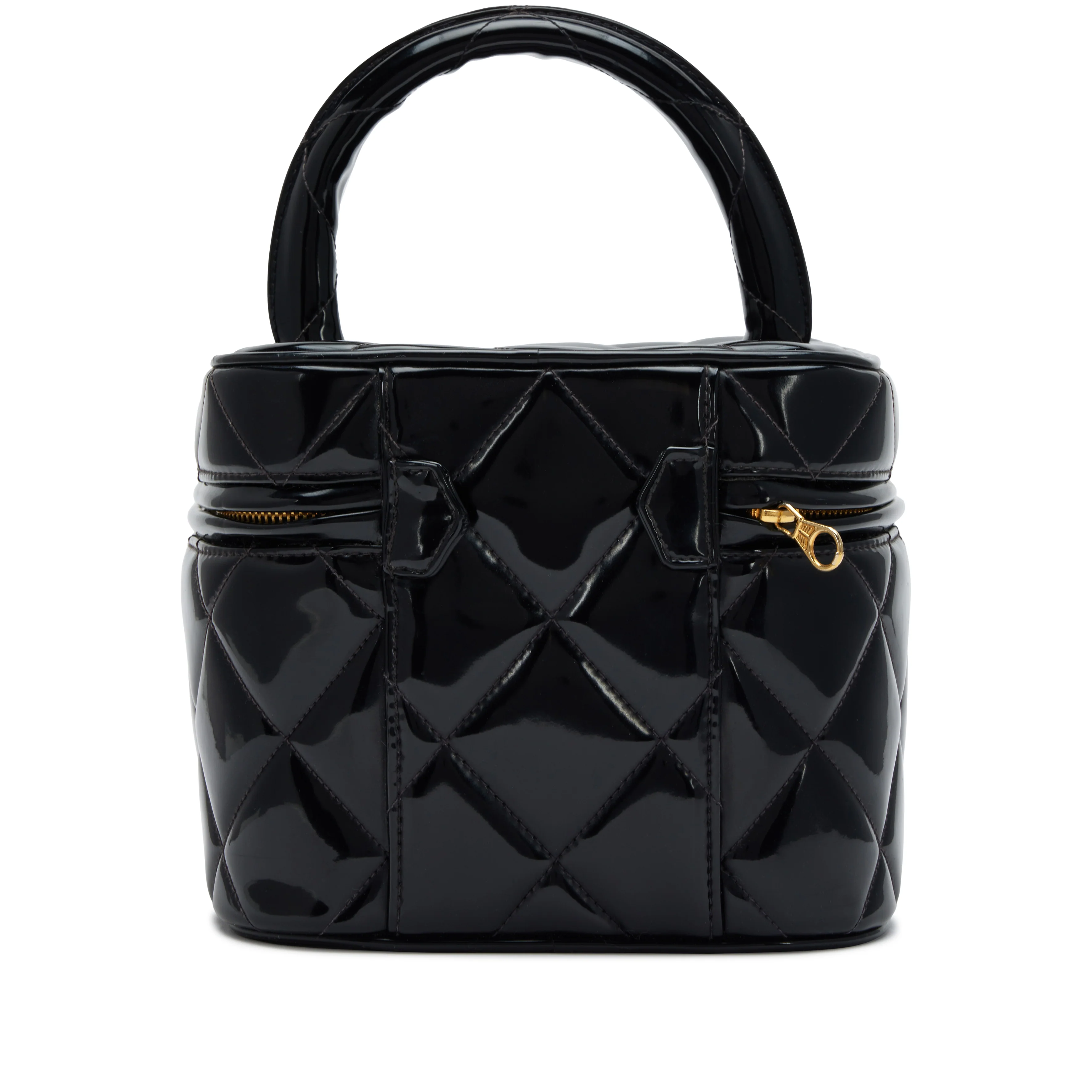 Chanel 1995 Black Quilted Patent Barbie Heart Mirror Vanity Case Bag Gold Hardware - Image 5