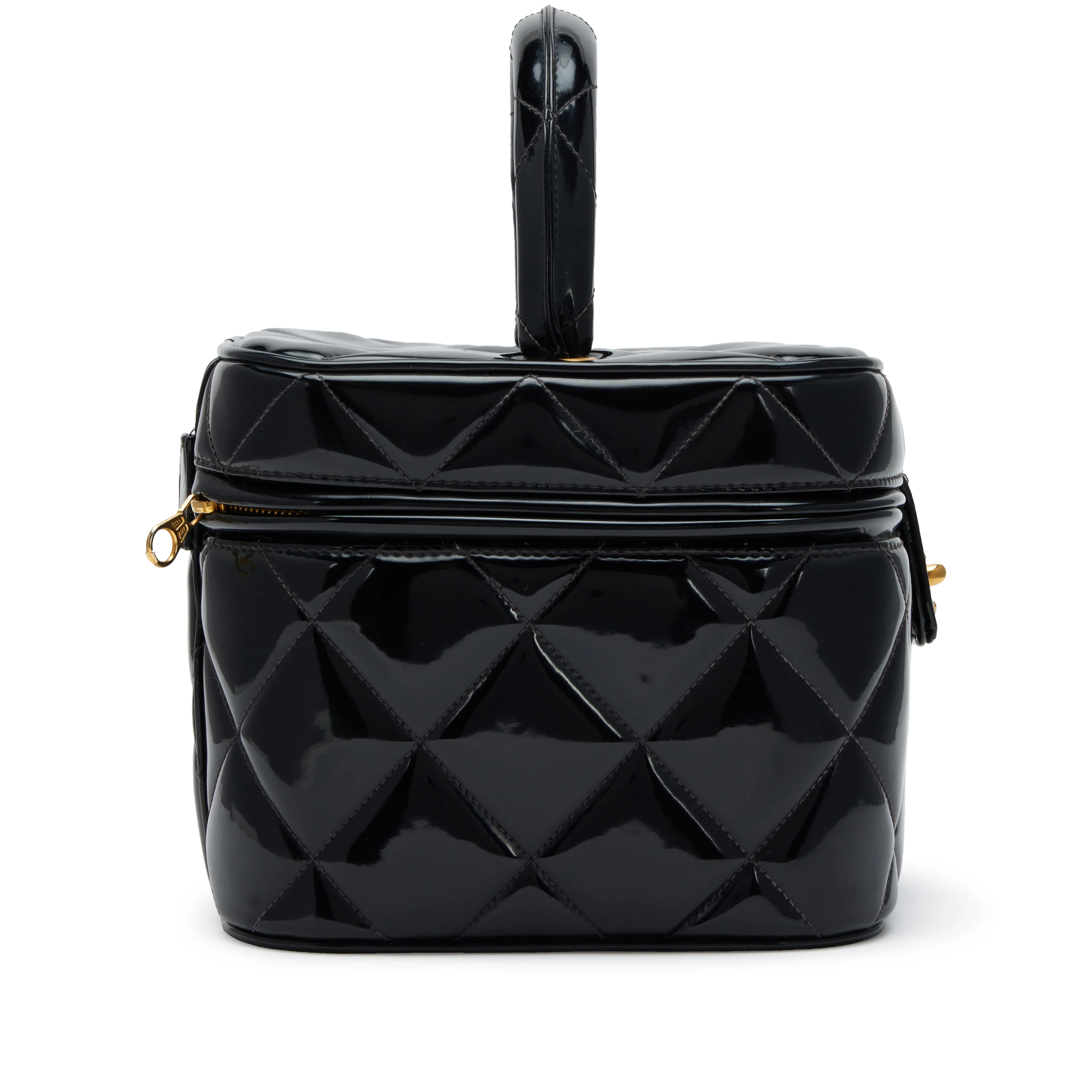 Chanel 1995 Black Quilted Patent Barbie Heart Mirror Vanity Case Bag Gold Hardware - Image 6