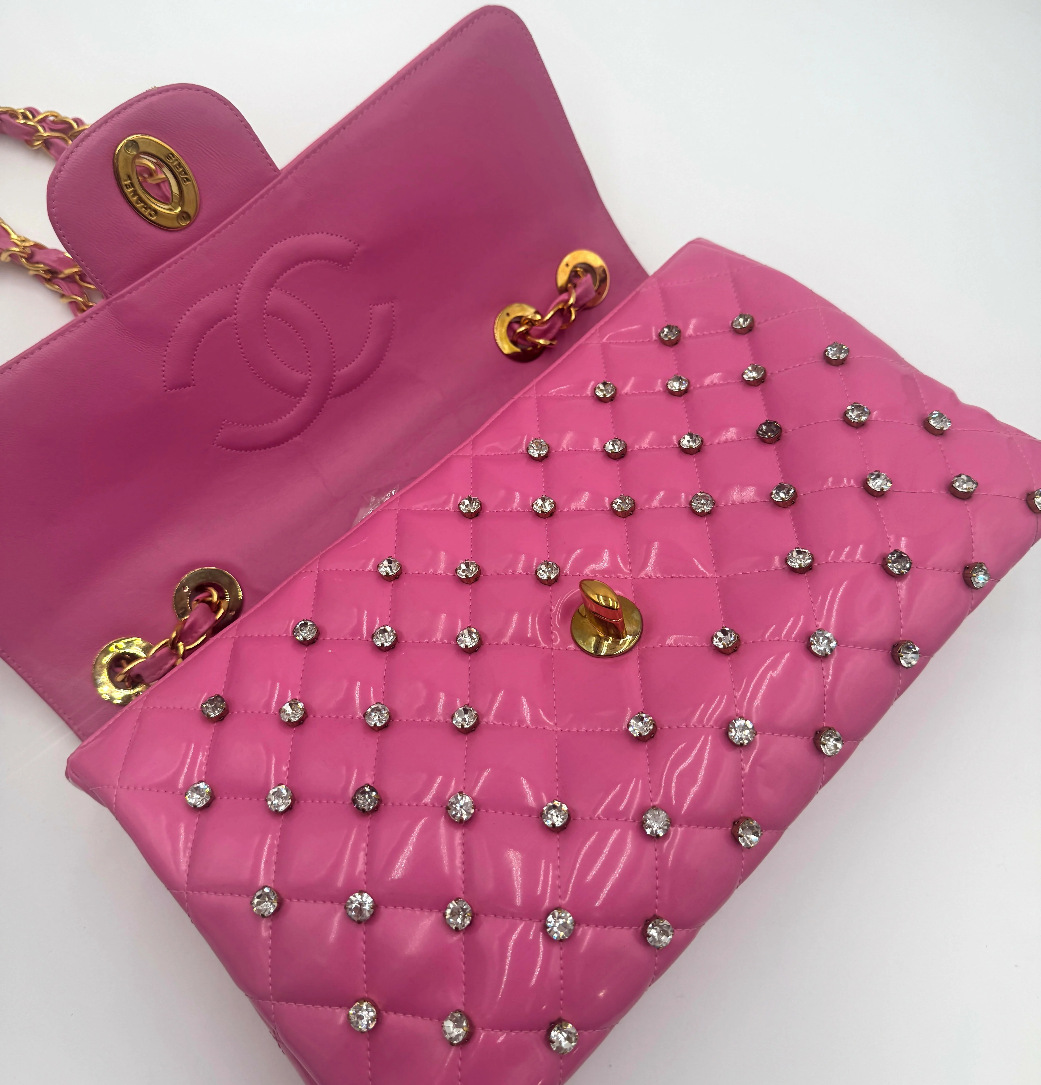 Chanel 1995 Spring/Summer Barbie Collection Pink Rhinestone Maxi Flap Bag - Image 3