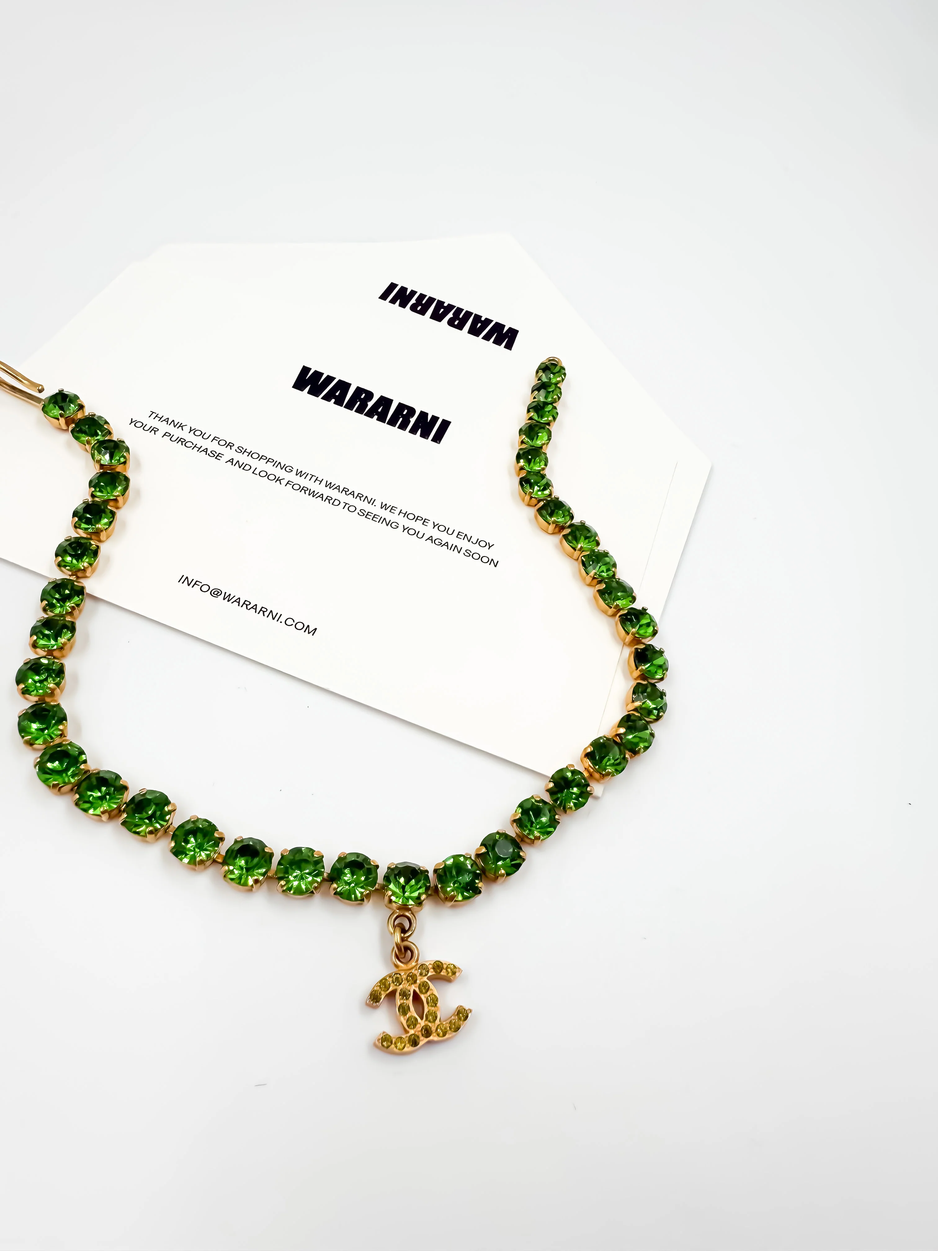 Chanel 1995P Vintage Barbie Collection Green Rhinestone Necklace - Image 2