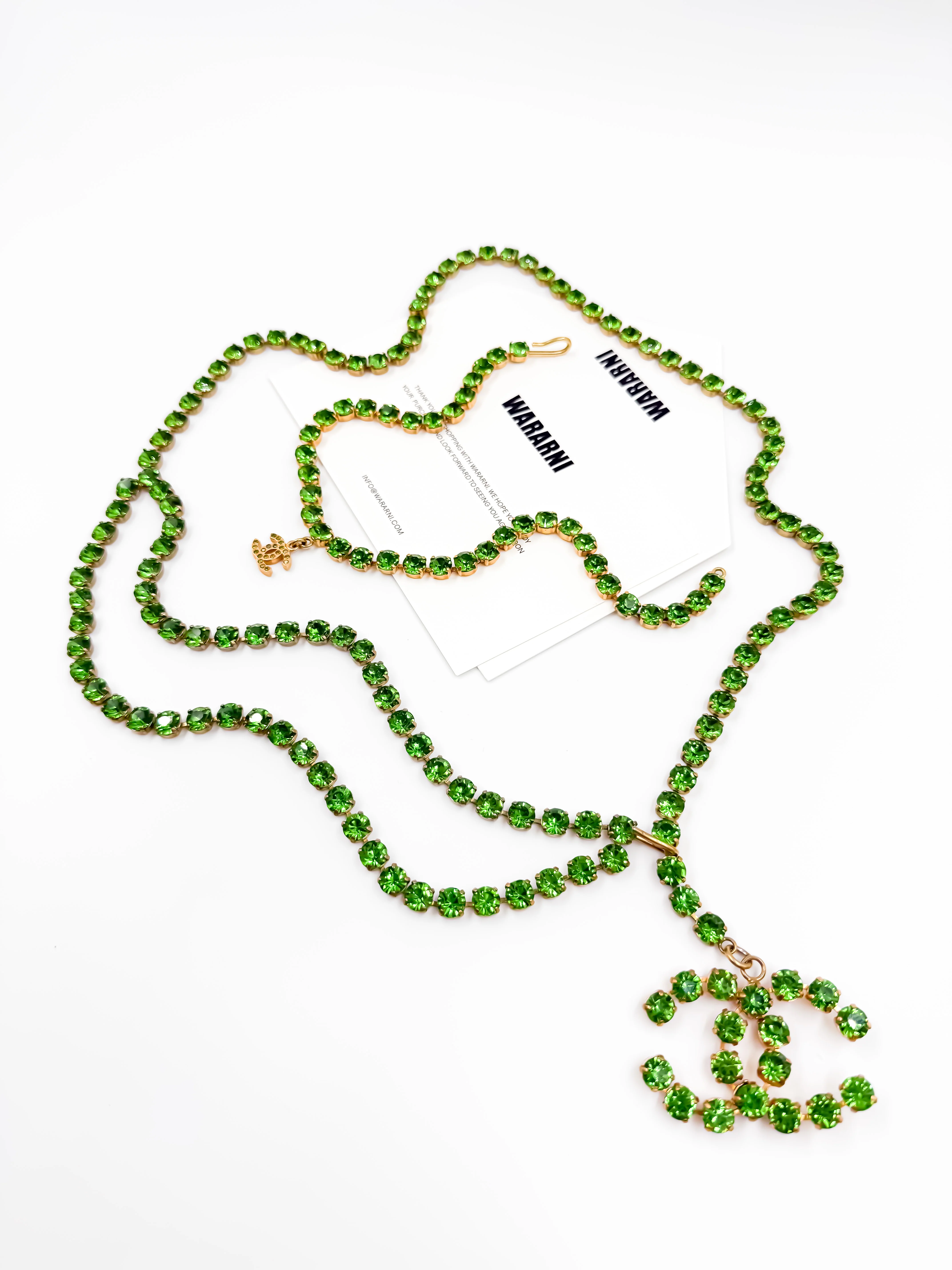 Chanel 1995P Vintage Barbie Collection Green Rhinestone Necklace - Image 3