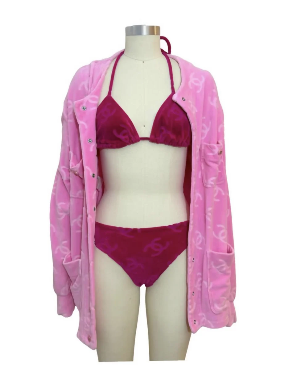 Chanel 1996 Vintage Velour Logo Jacket - Image 2