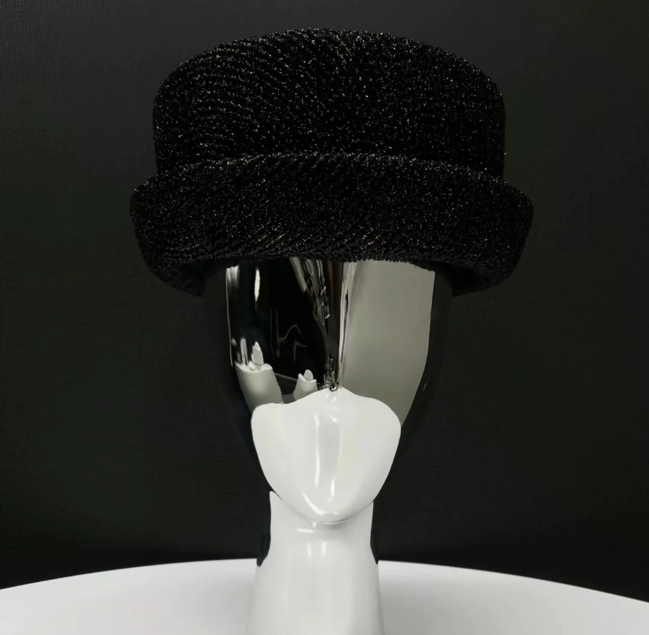 Chanel 19A Black Tweed & Felt Boater Hat