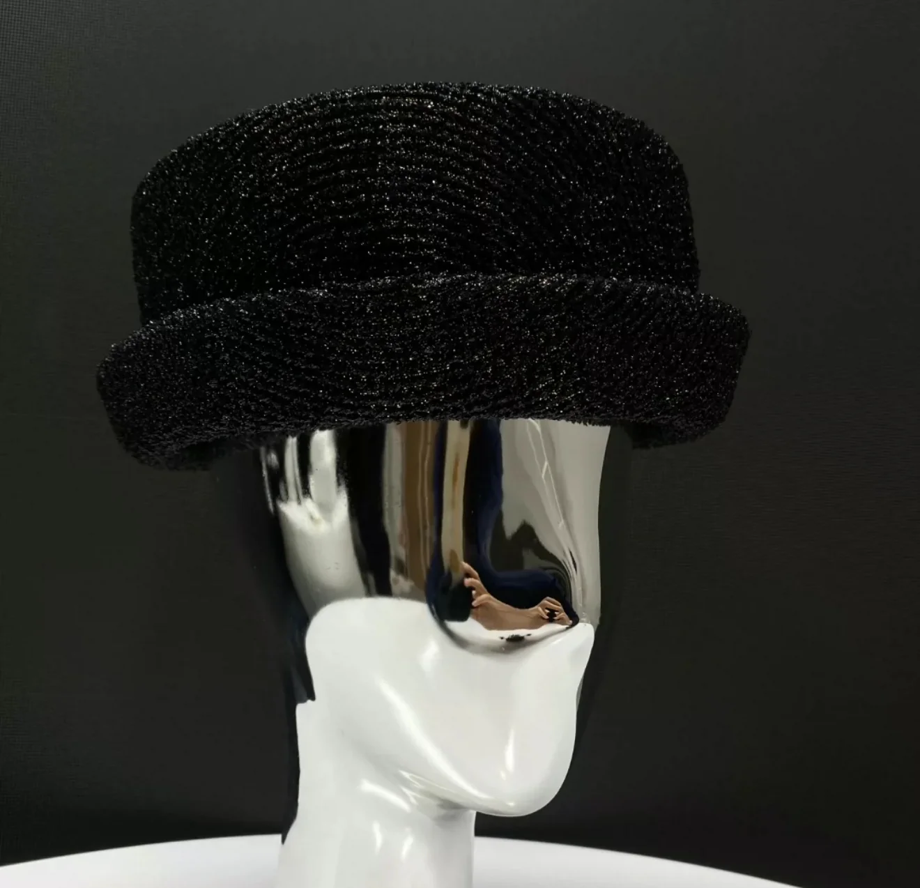 Chanel 19A Black Tweed & Felt Boater Hat - Image 2