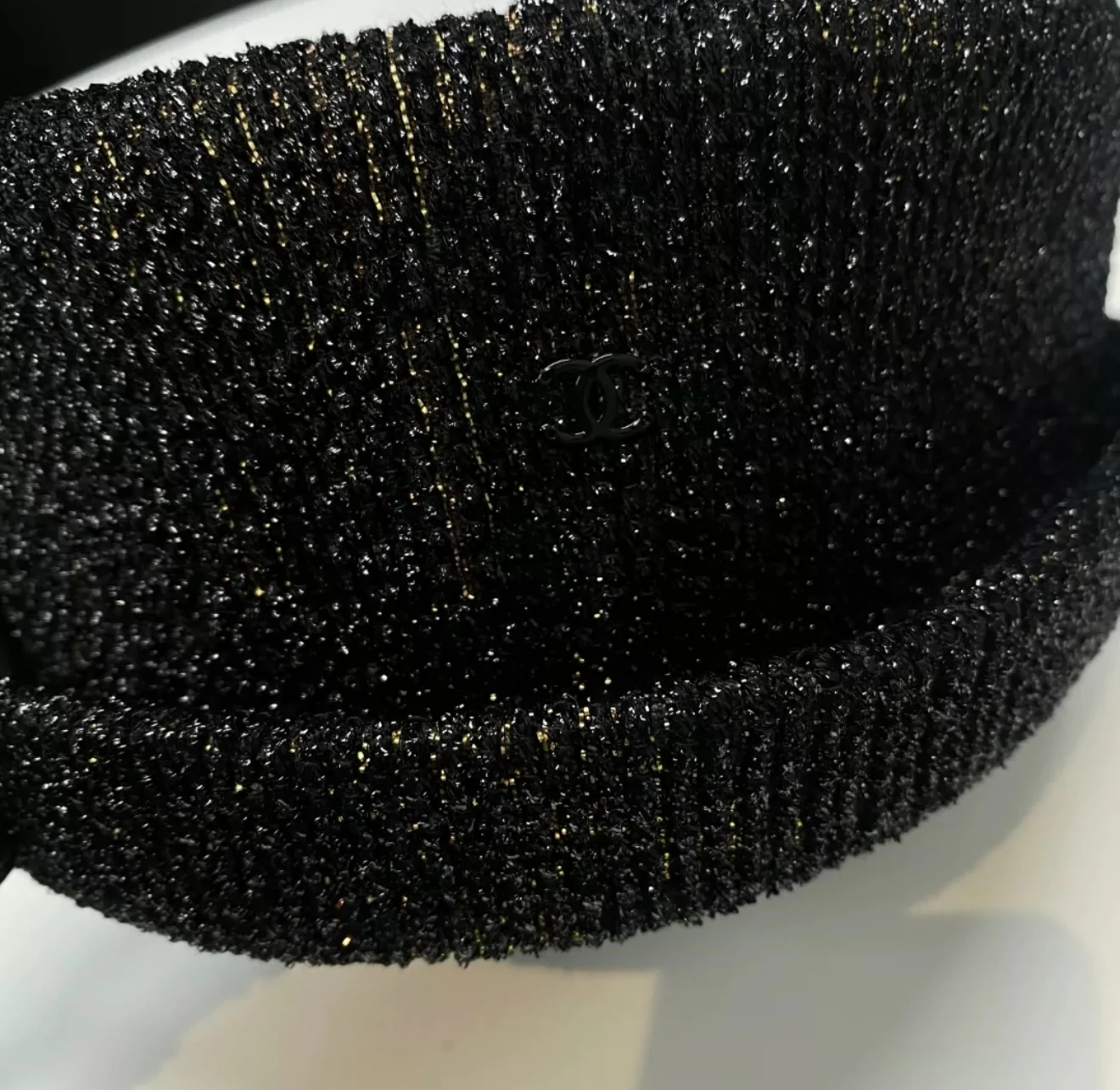 Chanel 19A Black Tweed & Felt Boater Hat - Image 4