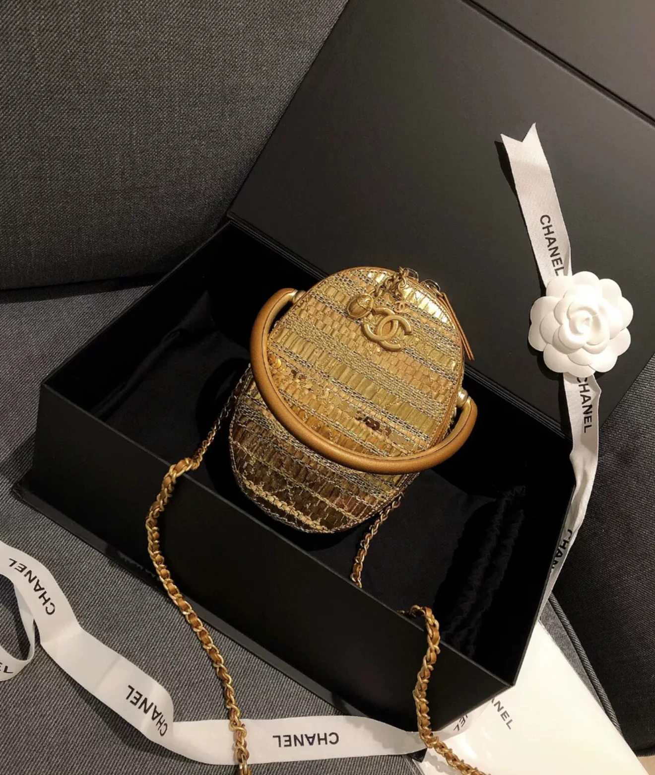 Chanel 19A Egyptian Gold Tweed Runway Handle Crossbody Bag - Image 8
