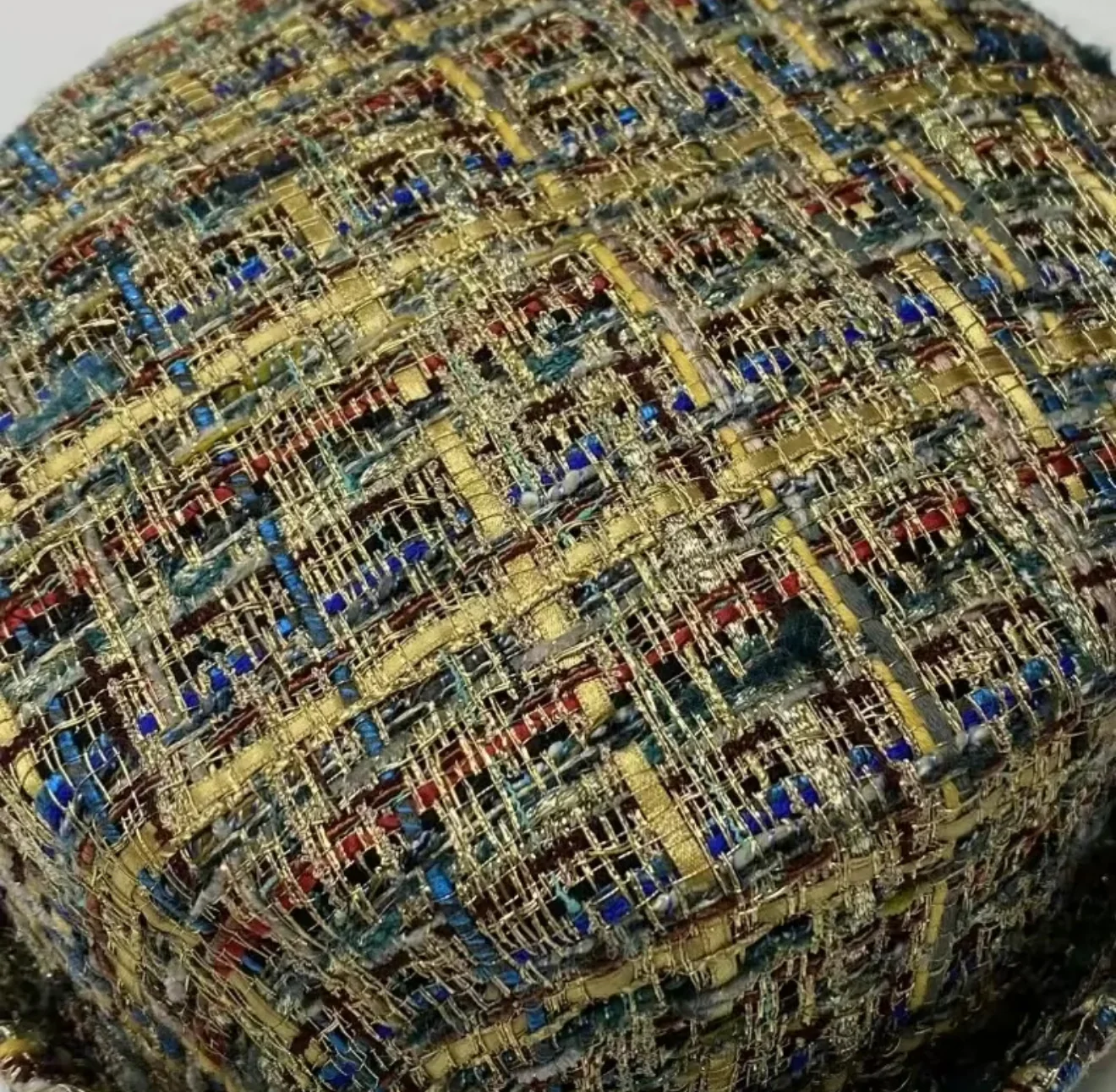 Chanel 19A Gold, Blue & Gray Tweed Boater Hat - Image 7