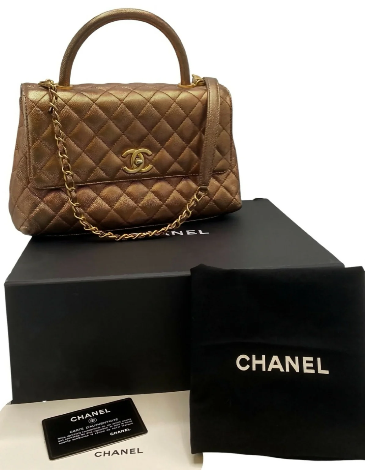 Chanel 19A Medium Coco Handle Metallic Copper Caviar Timeless Bag - Image 2