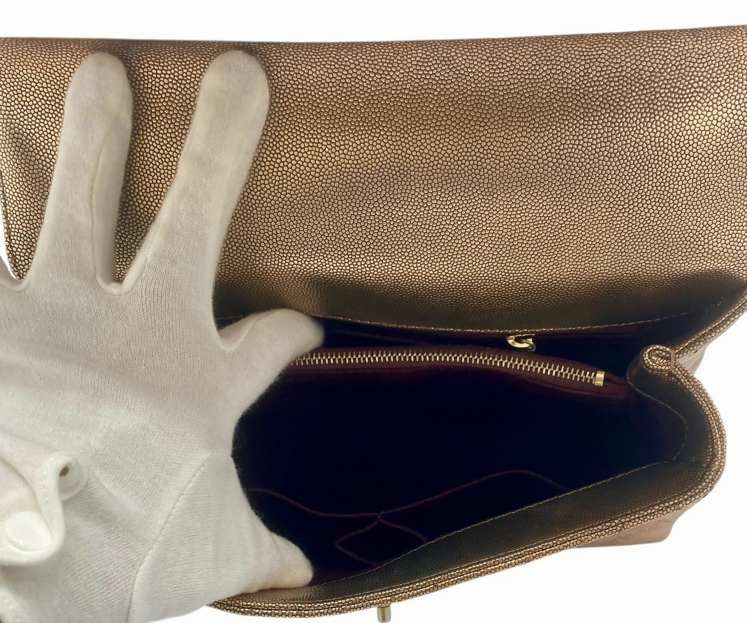 Chanel 19A Medium Coco Handle Metallic Copper Caviar Timeless Bag - Image 8