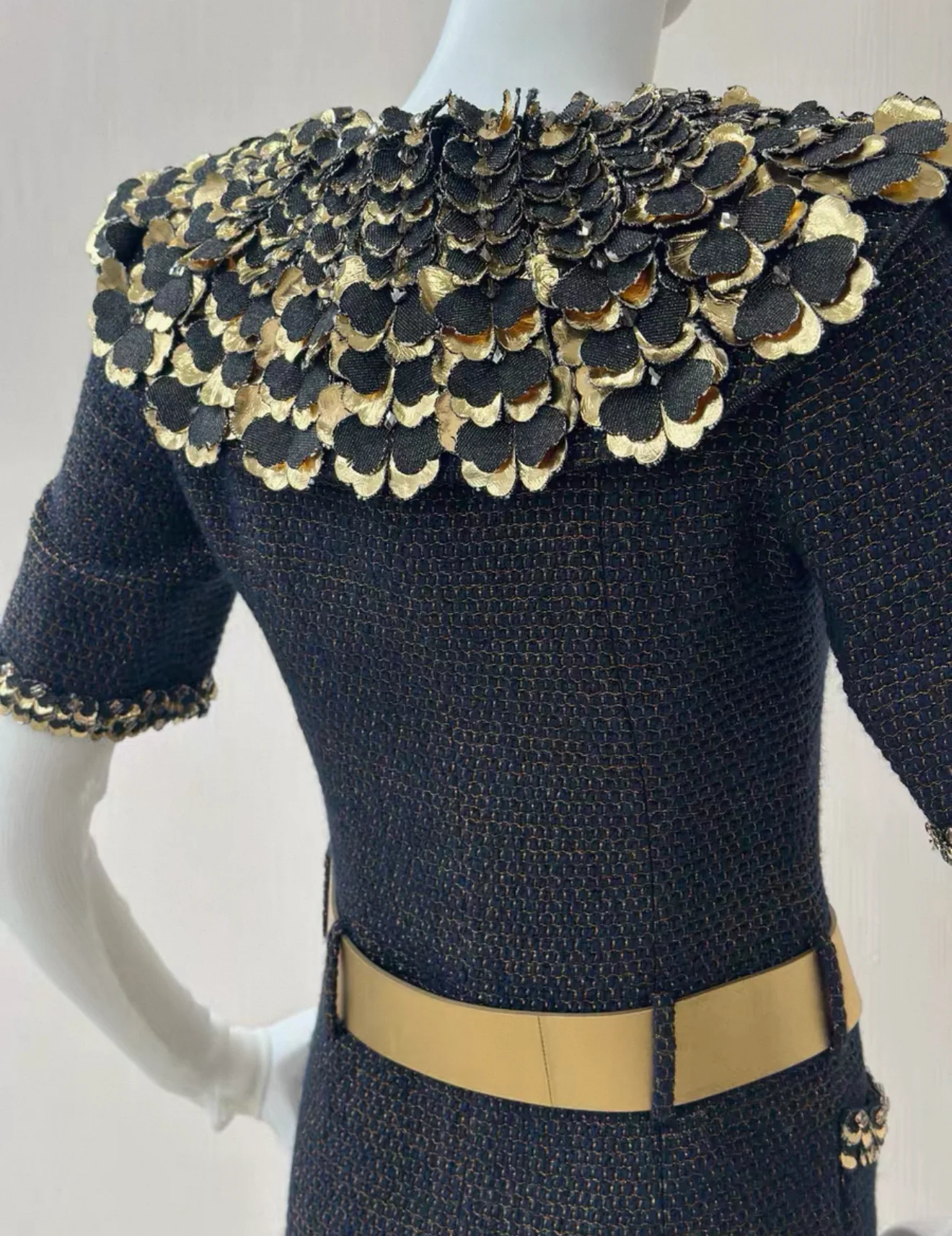Chanel 19A Navy Blue & gold Embroidered Tweed dress - Image 6