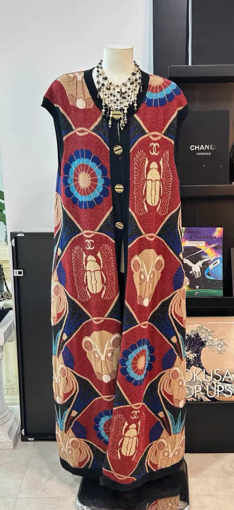 Chanel 19A Red & Blue Cashmere Cardigan