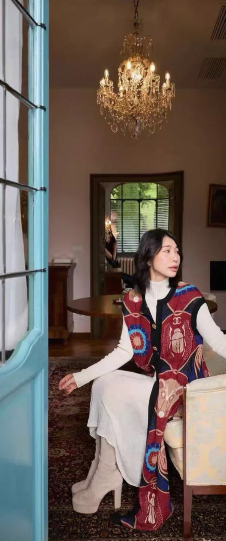 Chanel 19A Red & Blue Cashmere Cardigan - Image 2